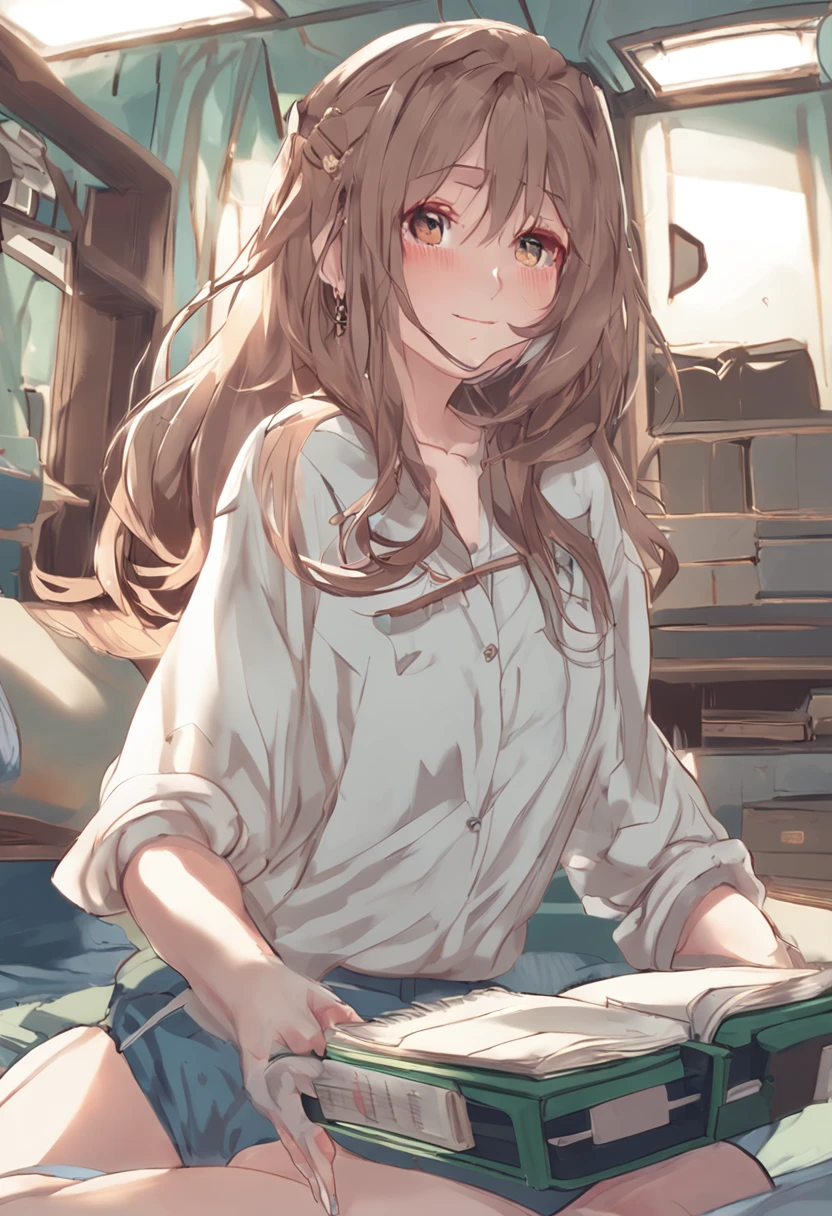 Professional artwork, Intricate details，Field of View, Sharp focus, Detailed painting,超A high resolution, Photography, 8K, A high resolution, Medium breasts,hair intakes，Sitting in the bedroom playing game console, 16 yaers old,Junior high school girl,Beautiful Finger,Beautiful long legs,Medium build,Beautiful nose,Beautiful character design, Perfect eyes, Perfect face, view the viewer, offcial art,extremaly detailed cg , (Beautiful,Large_Breasts:1.0), (Beautiful_face:1.5), Very wide open mouth,tense look，(Narrow_waistup), (Solo:1.4),，Anime goddess, green flowing hair,, Anime girl with blue-green gradient hair,SideBraid， Yellow pupils,Green eyebrows，Big cat ears，Divide hair in the middle，Red-collared bells,Oversized T-shirt，Black super shorts。Perfect anime illustration，Sitting in the bedroom playing game console