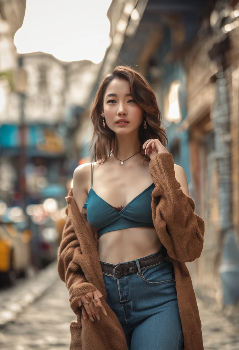 128k,there is a woman that is taking a selfie in a mirror, 19-year-old girl,The shoulders can be seen,2 4 year old female model,2263539546,Open V chest clothes,