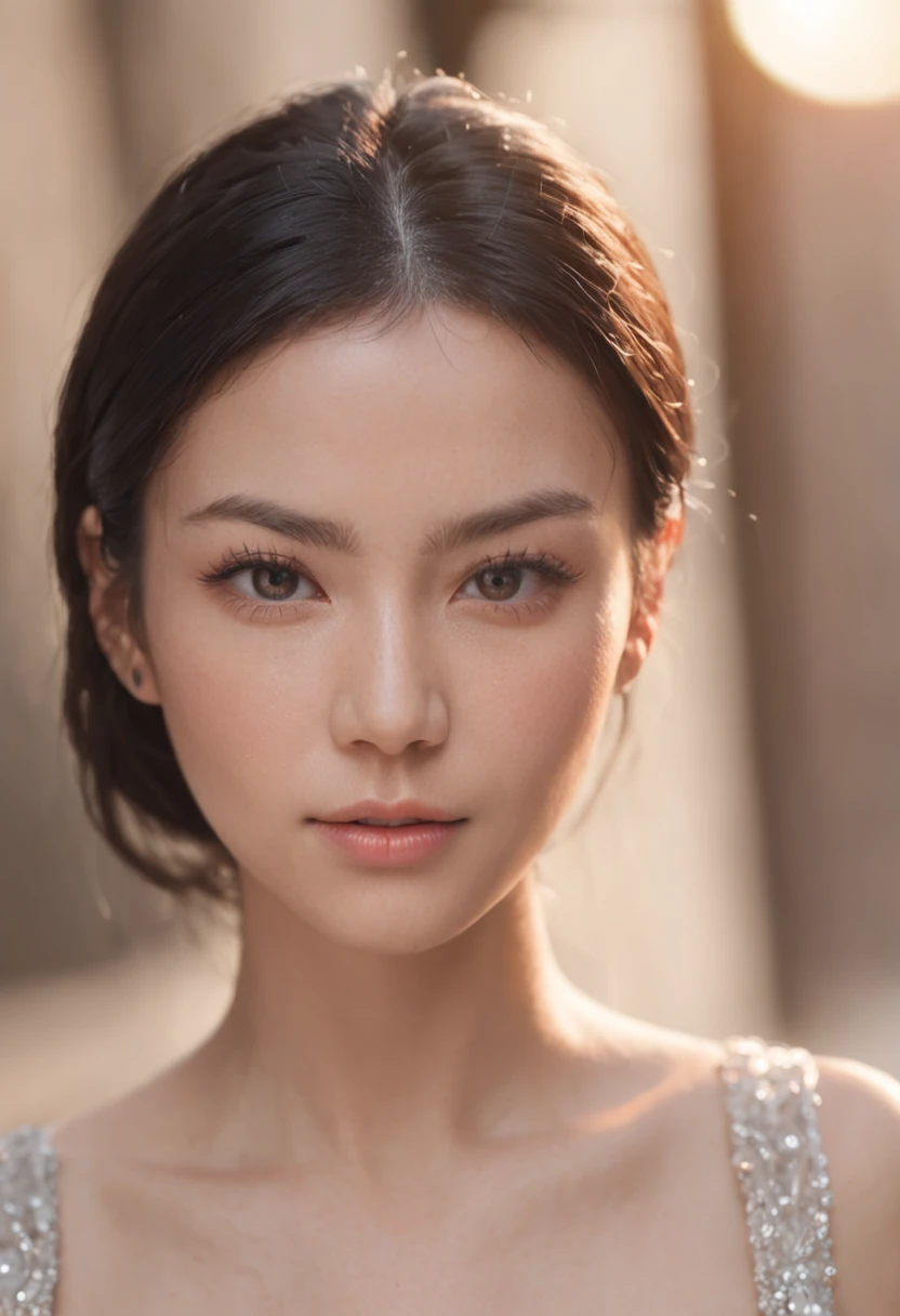 (masutepiece), Beautuful Women, ((Black eyes)), Black hair, pear-shaped body, Realistic, hyper realisitic, Beautiful face, Delicate facial features, high detailing, High quality, Best Quality, 16 K, Lens Flare, Atmosphere, Glow, Detailed, Convoluted, full of colour, Cinematic lighting, hyper realisitic, Focused, Extreme details, Professional Lighting, Photon mapping, Radio City, Physically-based rendering, stunning realistic photograph, 3d rendered, Octane Render, Intricately detailed, Cinematic, Trending on ArtStation, isometric, Centered hipereallistic cover photo, awesome full color, High Definition, Ultra Sharp Focus, intricate artwork masterpieces