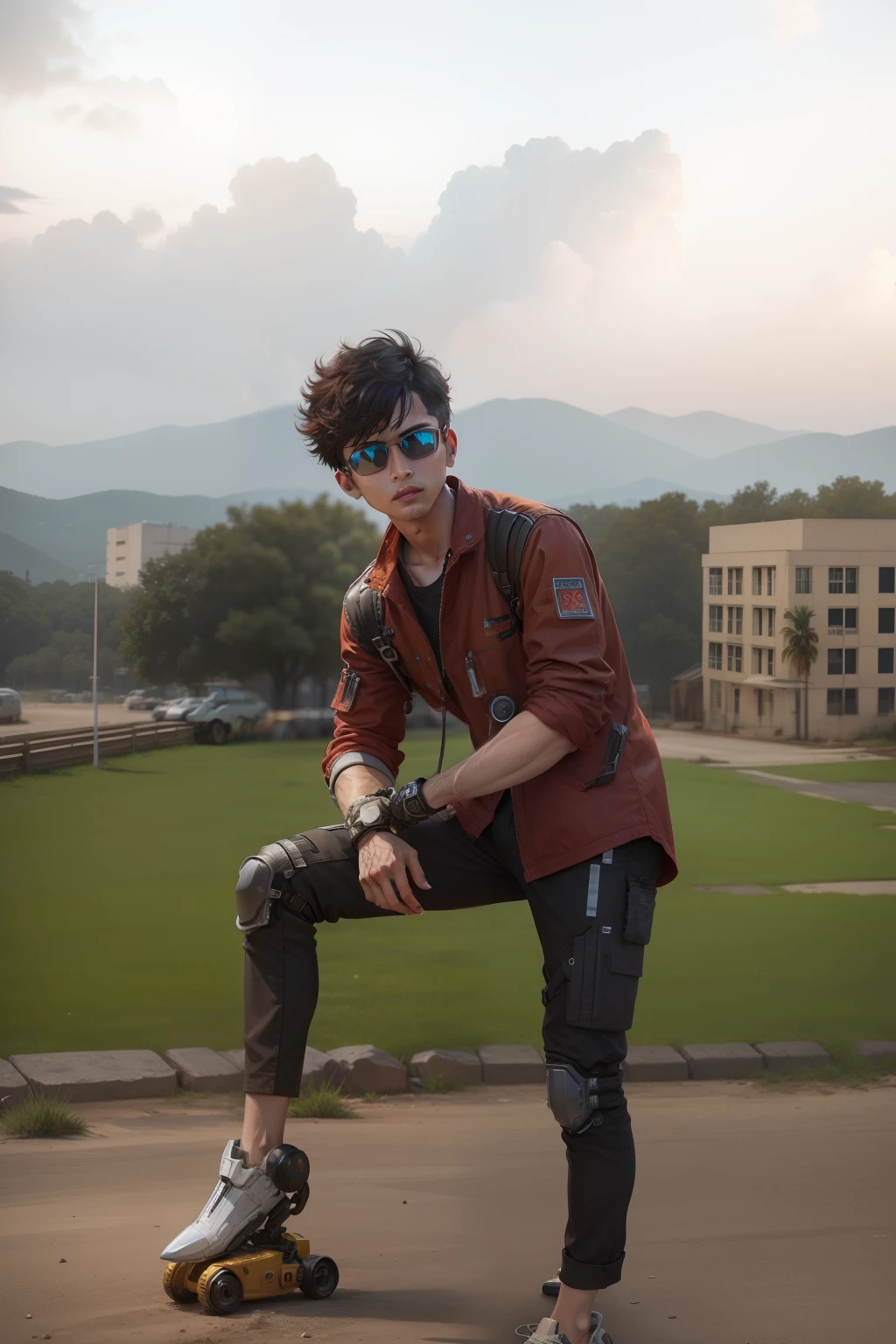 Hot boy, background change, sci-fi ultra realistic faice, original faice, robotic hand