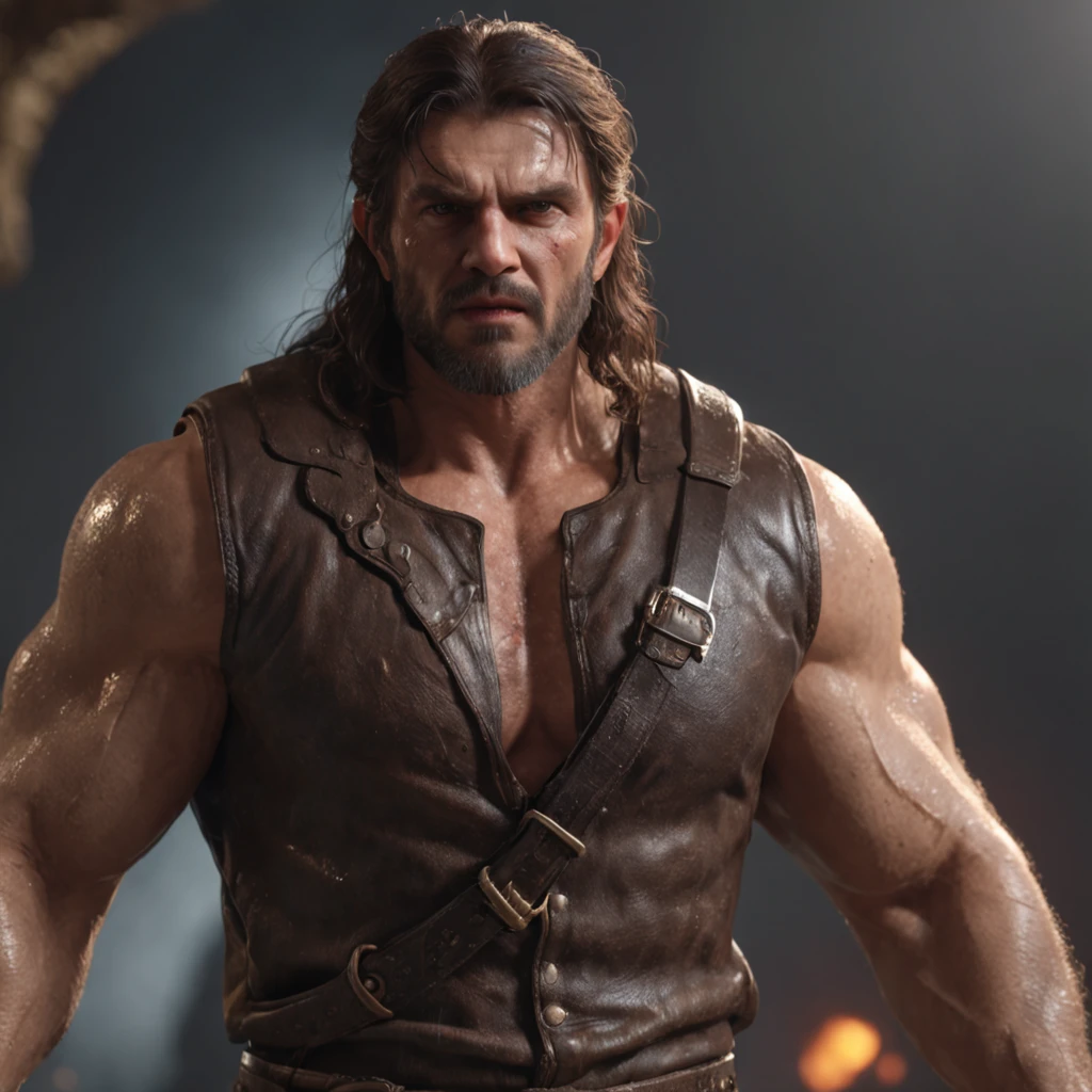 (professional 3d render:1.3) af (Realistic:1.3) most beautiful artwork photo in the world,Features soft and shiny male heroes, ((Epic hero fantasy muscle man rough wet hero angry look long hair short beard and ferocious expression in dynamic pose, Fantastic location, Majestic cluttered environment)), full body 8k unity render, action shot, skin pore, very dark lighting, heavyshading, Detailed, Detailed face, (vibrant, photograph realistic, Realistic, Dramatic, Dark, Sharp focus, 8K), (Old leather garments damaged by weathering:1.4), ((((Wear fur)))), (Intricate:1.4), decadent, (Highly detailed:1.4), Digital painting, rendering by octane, art stations, concept-art, smooth, Sharp focus, illustration, Art germ, (loish:0.23), wlop ilya kuvshinov, and greg rutkowski and alphonse mucha gracias, (Global illumination, Studio light, volumettic light), heavy rain, particles floating, lotr, fantasy, elf, full bodyesbian, ((Dark and ancient city background:1.3)),CGSesociety,art stations