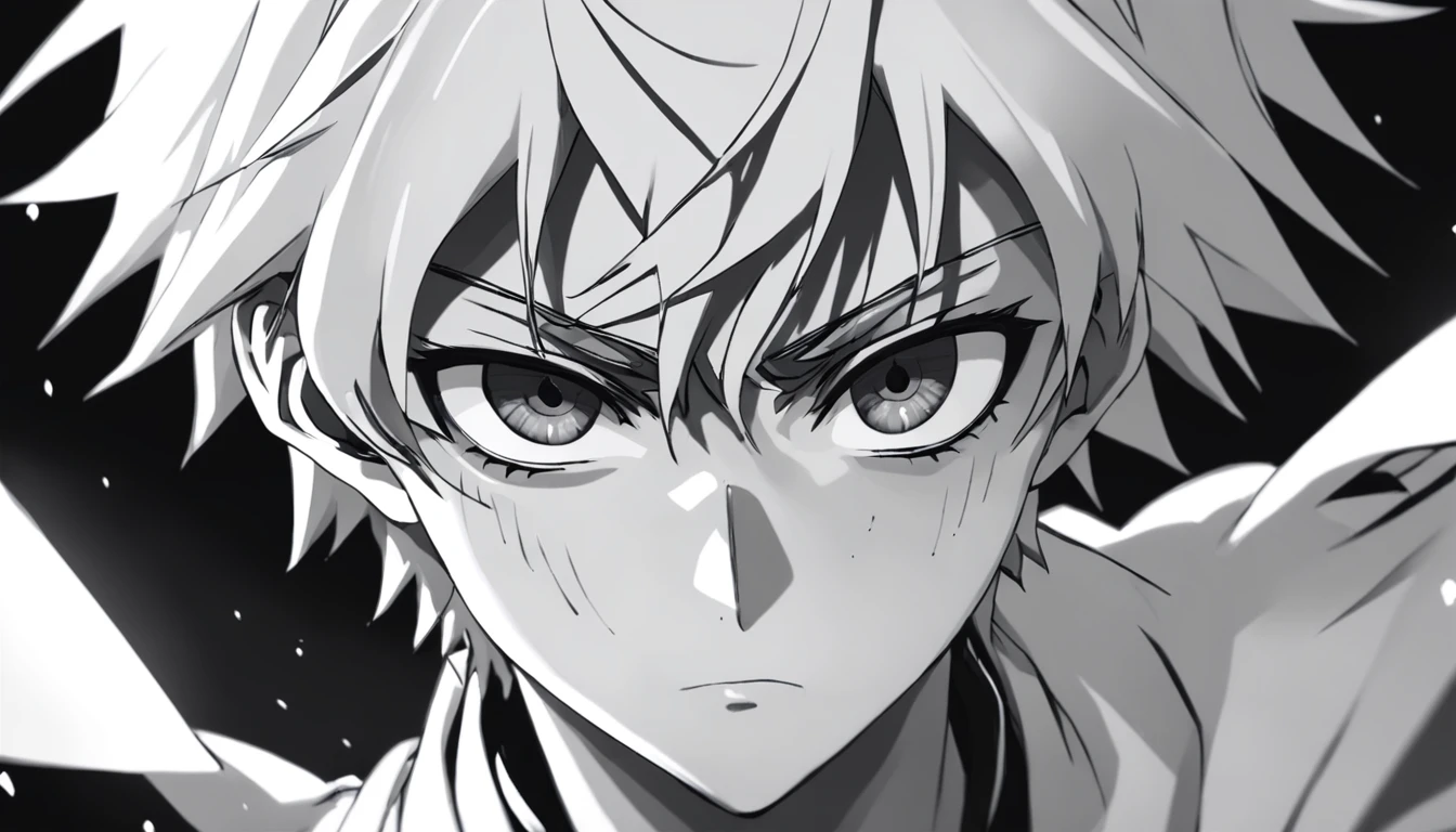um close up de uma pessoa com uma imagem em preto e branco, inspirado em Okumura Masanobu, inspired by Itō Ogura Yonesuke, kentaro miura manga style, hinata hyuga, Okata Kazuto., seinen manga portrait, manga style of kentaro miura, inspirado em Okumura Togyu