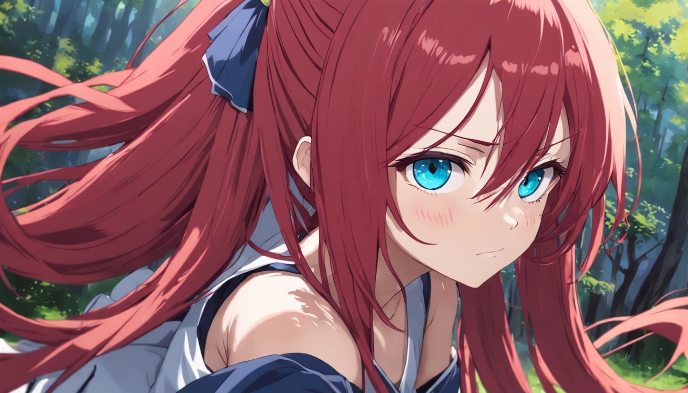 anime girl with red hair and blue eyes looking at camera, Erza Scarlet como uma pessoa real, ela tem cabelos ruivos, cabelos vermelhos carmesim e olhos vermelhos, Estilo anime", com cabelos ruivos e olhos verdes, ela tem cabelos longos e redorange, com cabelos ruivos, sakura haruno, Menina do anime chamada Lucy, Rias Gremory, haruno sakura