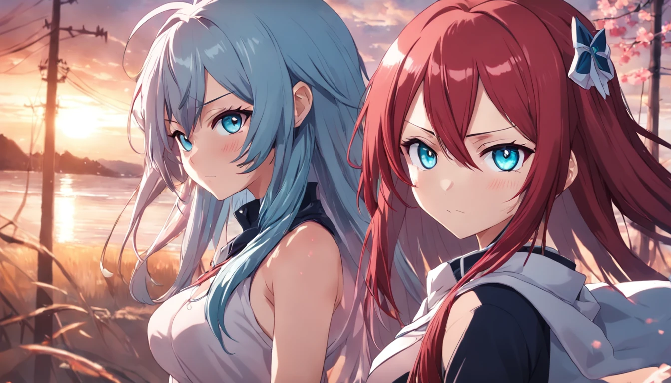 anime girl with red hair and blue eyes looking at camera, Erza Scarlet como uma pessoa real, ela tem cabelos ruivos, cabelos vermelhos carmesim e olhos vermelhos, Estilo anime", com cabelos ruivos e olhos verdes, ela tem cabelos longos e redorange, com cabelos ruivos, sakura haruno, Menina do anime chamada Lucy, Rias Gremory, haruno sakura
