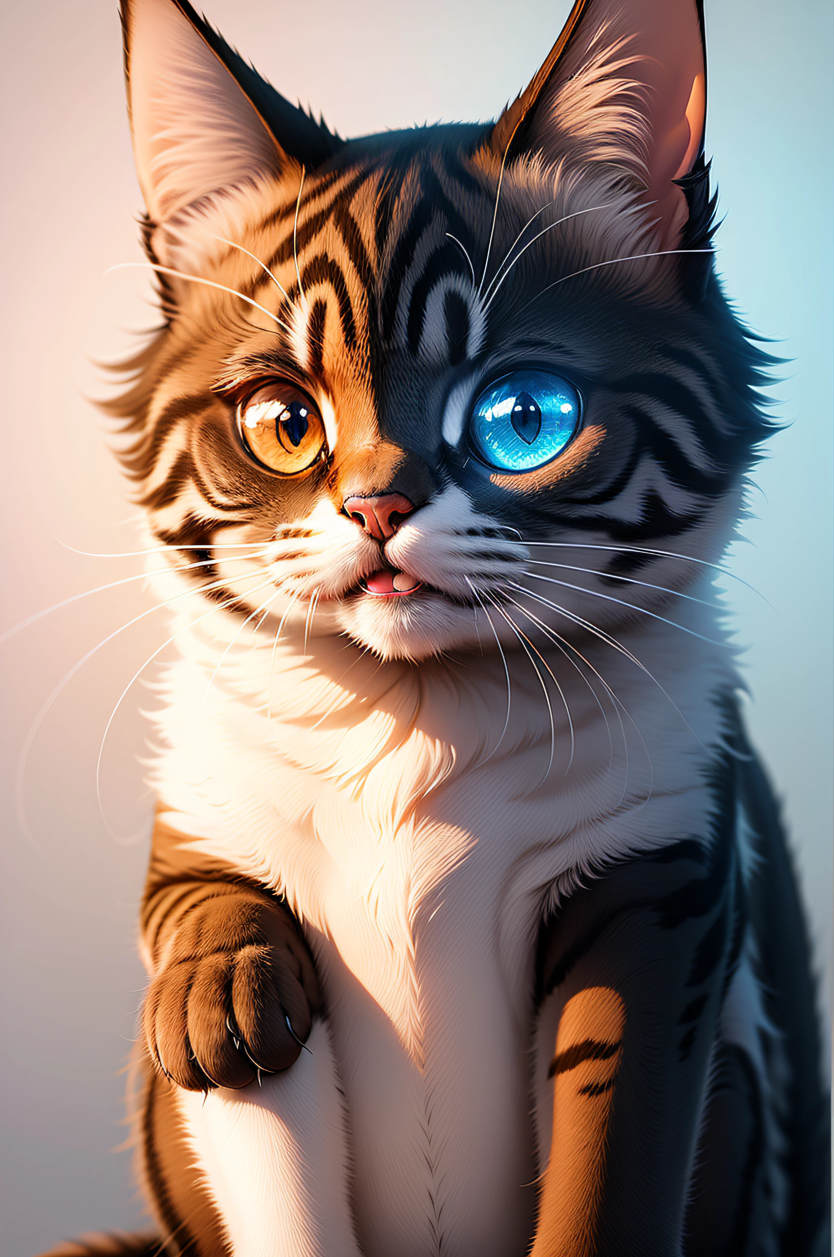 Smiling cat, realistic, special effects, 3d, 8k, Adobe Illustrator, thin strokes, bold colors, eye-catching, vector