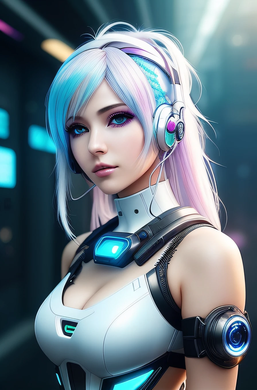 a close up of a woman with a futuristic outfit and headphones, cyberpunk beautiful girl, dreamy cyberpunk girl, cyberpunk anime girl, cute cyborg girl, cyberpunk girl, beutiful white girl cyborg, female cyberpunk anime girl, cyborg girl, cyborg - girl with silver hair, beautiful cyberpunk girl face, beutiful girl cyborg, portrait anime space cadet girl