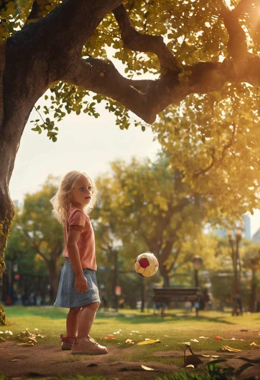  girl
7-year-blondark with trees
Playing with ball
ultra realistic photo,qualidade 8k, FullHD