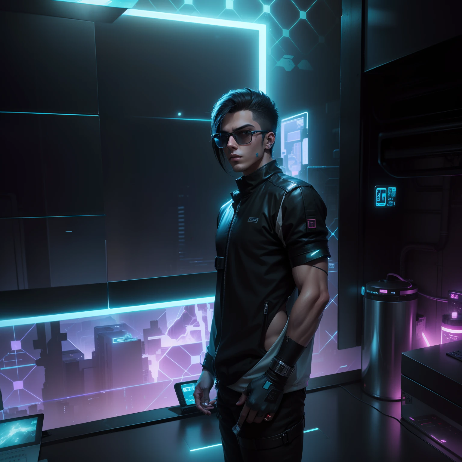 Change background cyber Punk handsome boy Ultra resolution