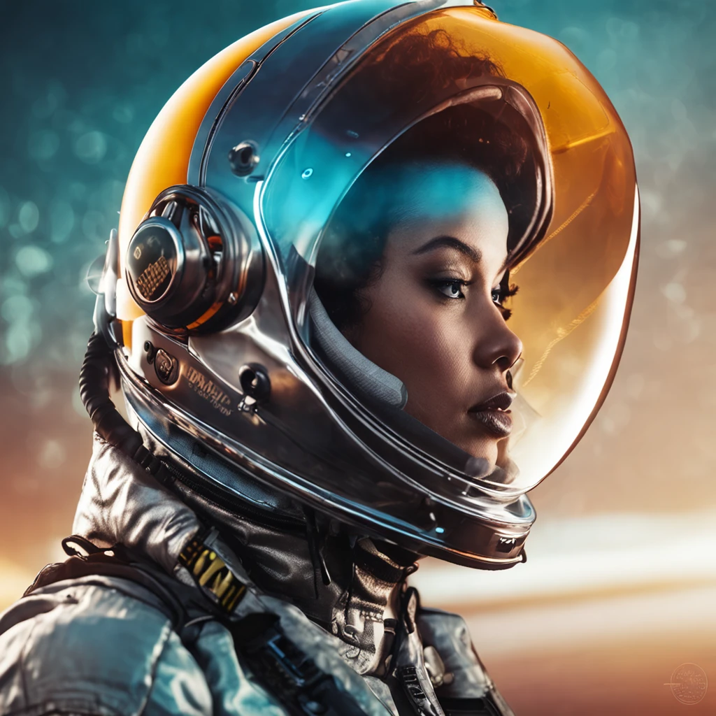 woman in an underwater spacesuit,, (subsurface scattering:1.1) (polyvinyl Jacket With Rivets:1.3), astro helmet (open zipper:1.7), (sexy:1.5), (erotic:1.5), (afro hairstyle:1.6), best quality, sunlight, detailed face, gorgeous eyes, realistic skin details, high quality, seen from below, translucent, (voluptuous:1.6), sensual, lascivious, dominant, romantic, high quality, film grain, Cinematic Light, sidelighting, sharp focus