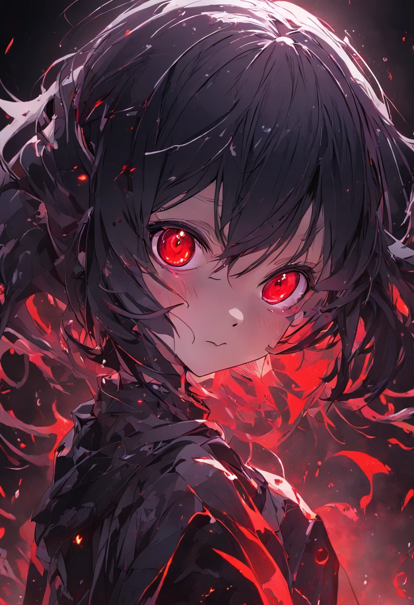 (masterpiece, best quality, ultra-detailed, best shadow), (detailed background,dark fantasy), (beautiful detailed face), high contrast, (best illumination, an extremely delicate and beautiful), ((cinematic light)), colorful, hyper detail, dramatic light, intricate details, (1 girl, solo,black hair, sharp face,low twintails,red eyes, hair between eyes,dynamic angle), blood splatter, swirling black light around the character, depth of field,black light particles,(broken glass),magic circle,