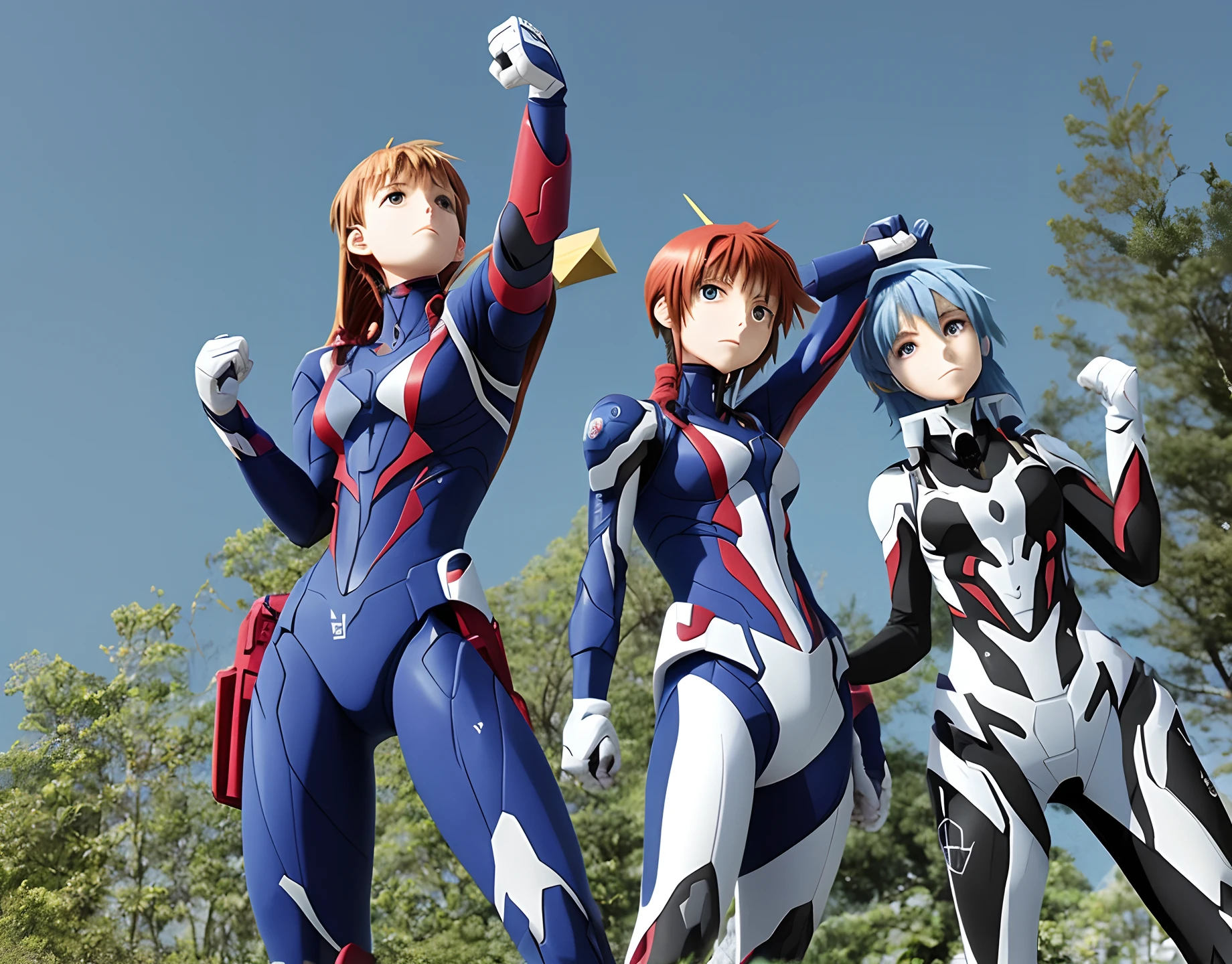 Evangelion Prim, Zero, and No. 2 fought at the base