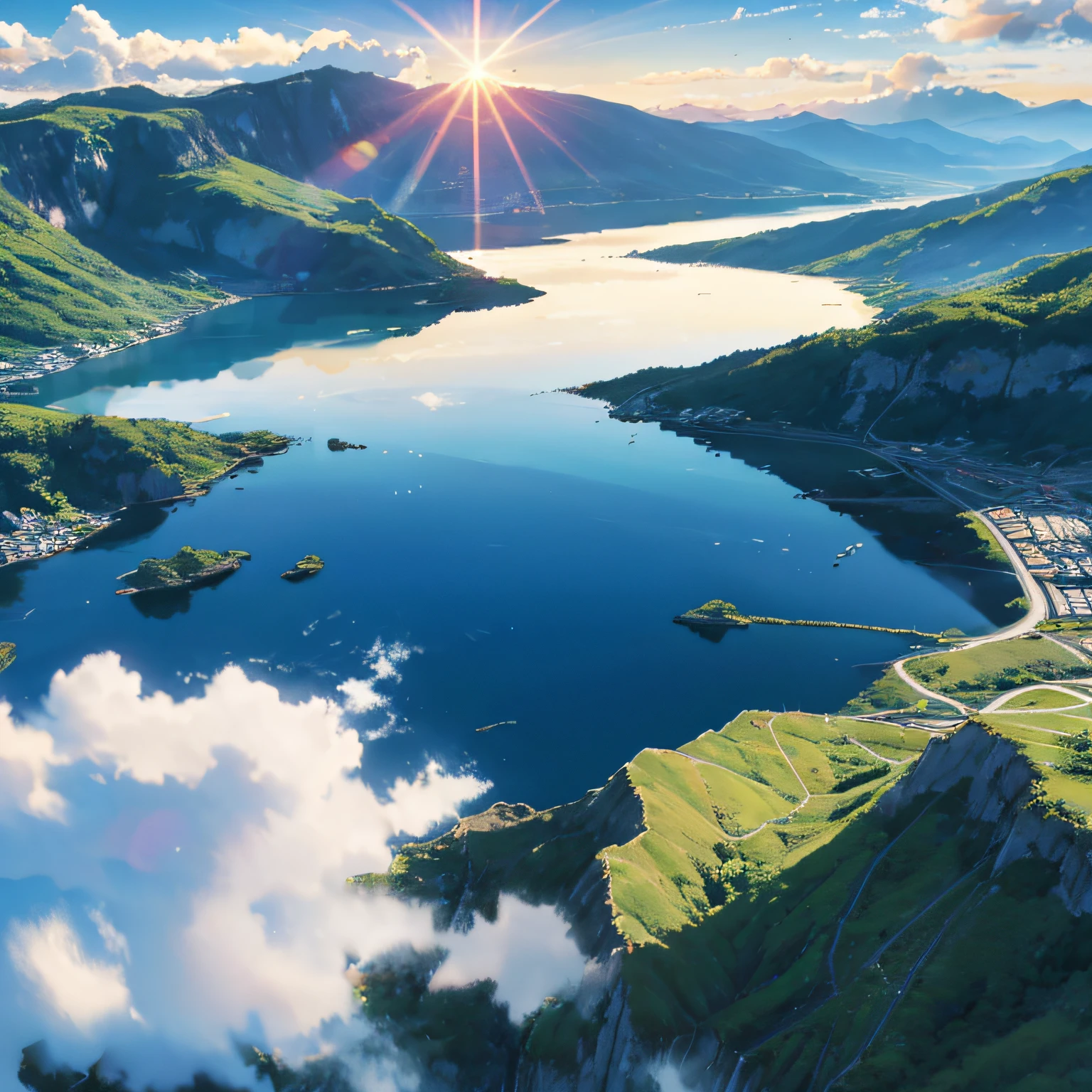 Conceito: Uma vista do topo de uma montanha com grandes lagos ao fundo, brilho do sol, por Makoto Shinkai
Prompt: A breathtaking view from the top of a mountain, capturando a beleza serena da natureza e a intensidade da luz do sol, no estilo distintivo de Makoto Shinkai. Grandes lagos cintilam ao longo do vale abaixo, reflecting the deep blue sky. Clouds move smoothly in the sky, Creating patterns of shadow and light in landscapes. The atmosphere evokes a sense of tranquility and admiration for the grandeur of nature.
(Melhor qualidade: 1.4), (Ultra Highres: 1.2), 8K resolution