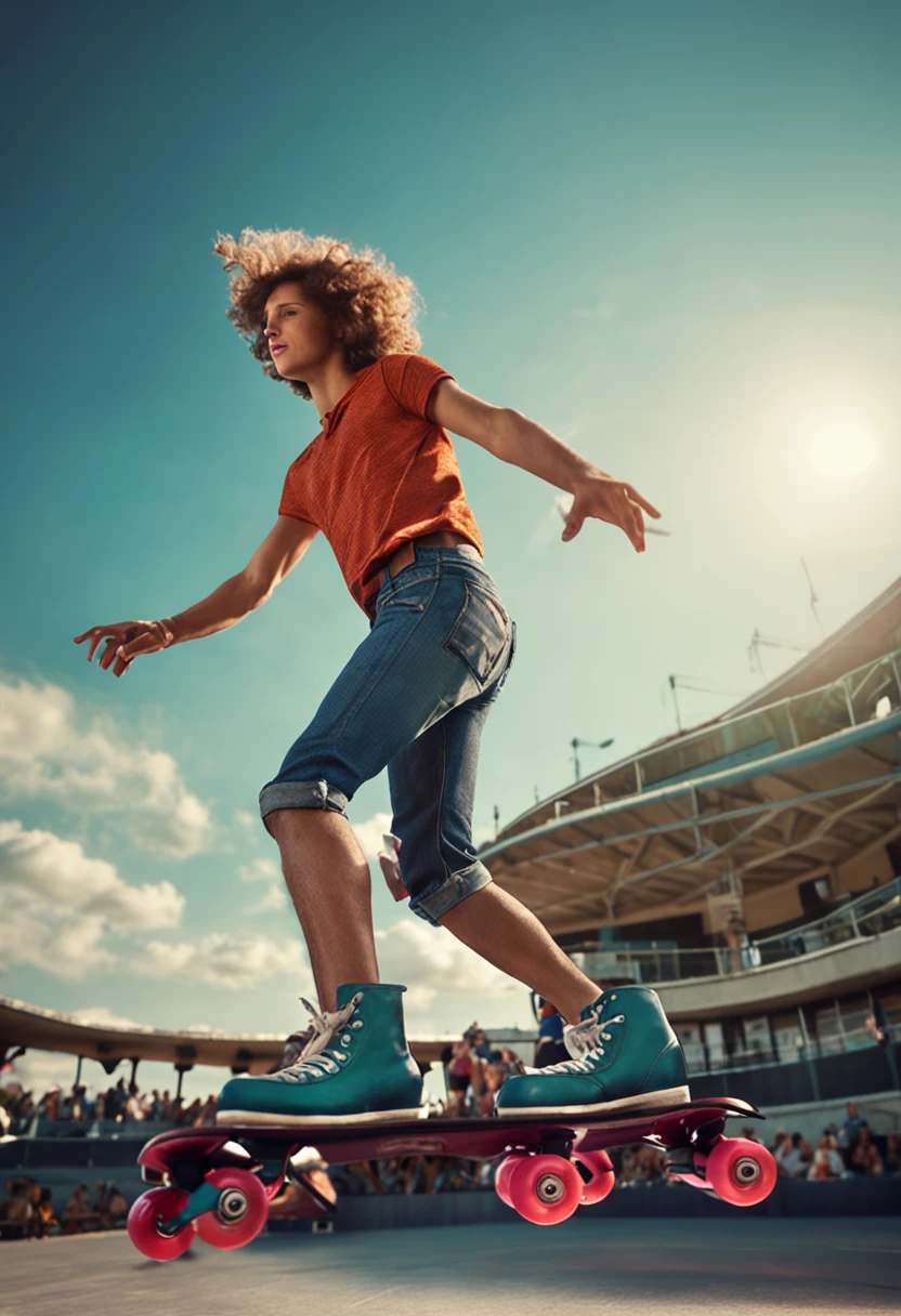 Roller skaters in realism in the arena