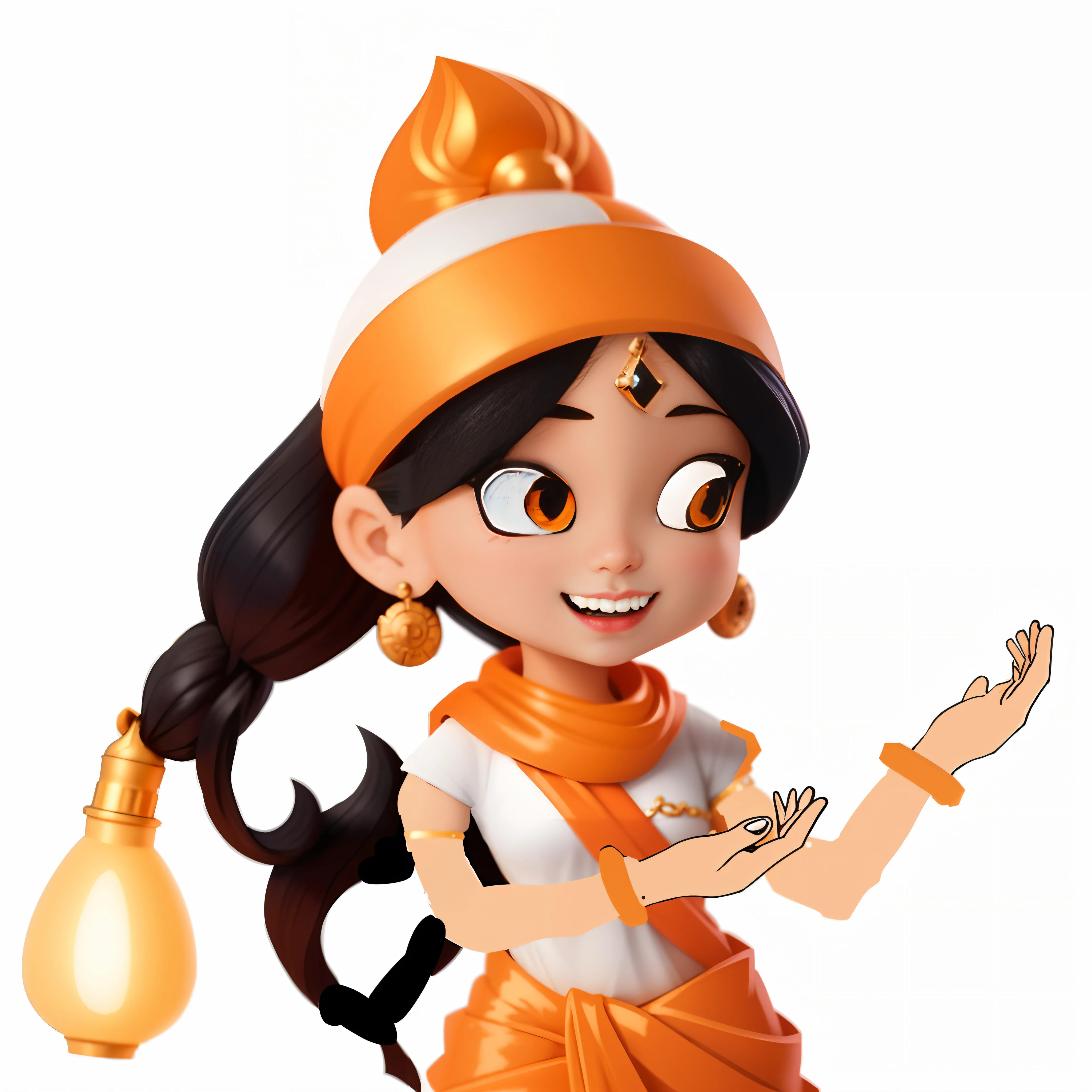 a closeup of a statuette of a woman with a lamp, render de uma menina anime 3d bonito, Maya Ali Feiticeira, animation character, arte oficial do personagem, personagem bonito dos desenhos animados, Arte Oficial, menina genie bonita, Indian Goddess of Wealth, , official character illustration, Hindu god, menina saiyajin, character is in her natural pose, carton