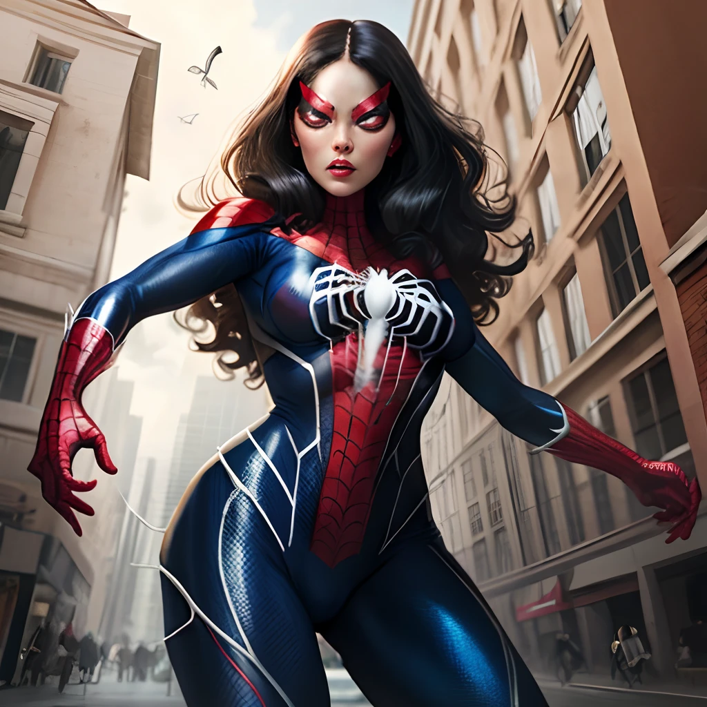 Create an eye-catching comic book cover that pays homage to the classic Spider-Man aesthetic and features Spider-Woman possessed by Venom. Visualize a dynamic composition that captures the essence of an intense and captivating narrative. In true homage to traditional Spider-Man covers, boldly display the title 'Verso da Mulher-Aranha' with iconic letters, reminiscent of the timeless Spider-Man logo.
Visualize a Mulher-Aranha em uma pose poderosa e marcante, his symbiote-infused form on full display. Emphasize the fascinating details of the merger, incluindo olhos intensos, a threatening mouth, and the seamless integration of Venom's symbiotic patterns with Spider-Woman's iconic costume.
Employ a vibrant, contrasting color scheme to highlight the distinct features of both characters, creating a visually stunning, attention-grabbing cover. Infuse design with a sense of energy and movement, conveying the emotion of the impending narrative.
Consider adding subtle background elements that hint at the Marvel Universe or the context of Spider-Woman's fight within the 'verse..' Experiment with shading and lighting effects to add depth and dimension to your cover, tornando-o visualmente atraente.
The goal is to create a cover that not only echoes the classic Spider-Man aesthetic, but also stands out as a unique and exciting introduction to the captivating world of 'Verso da Mulher-Aranha'..'Deixe a capa servir como um convite visual, enticing readers with the promise of an extraordinary Marvel adventure.