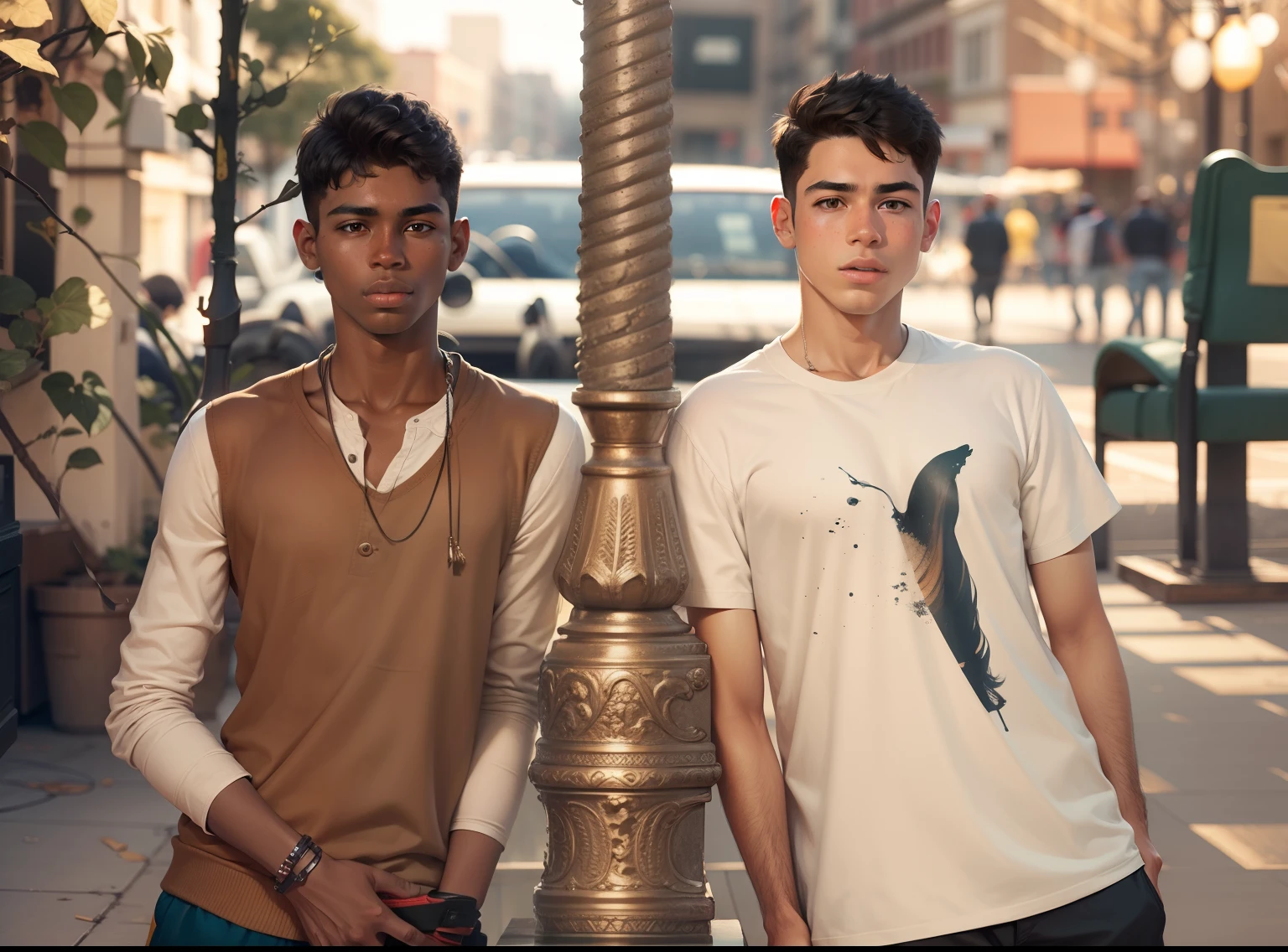 2 boys change background realistic