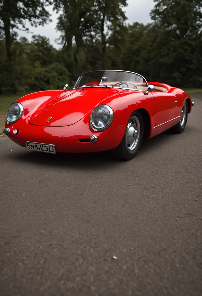 Porsche 550 Spyder in night flash by red neons realistic
