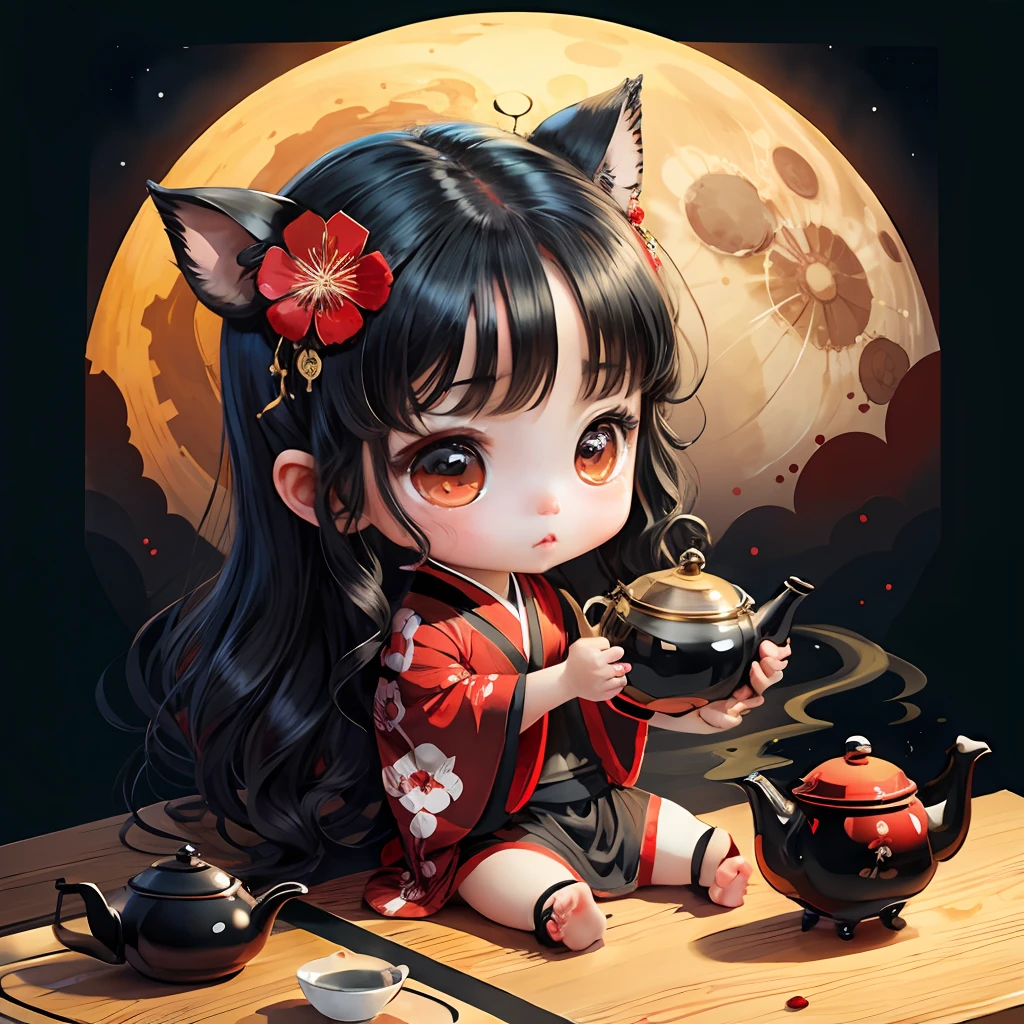 anime girl with long black hair sitting at a table with sushi, very beautiful animated cat girl, very beautiful cute catgirl, Cat Mimi, High quality 8K detailed art, sexy cat girl, miko, animated barbie doll, beautiful animated catgirl, animated cat, by Yang J, Inspired by Kan'o Takanobu, cute detailed digital art
