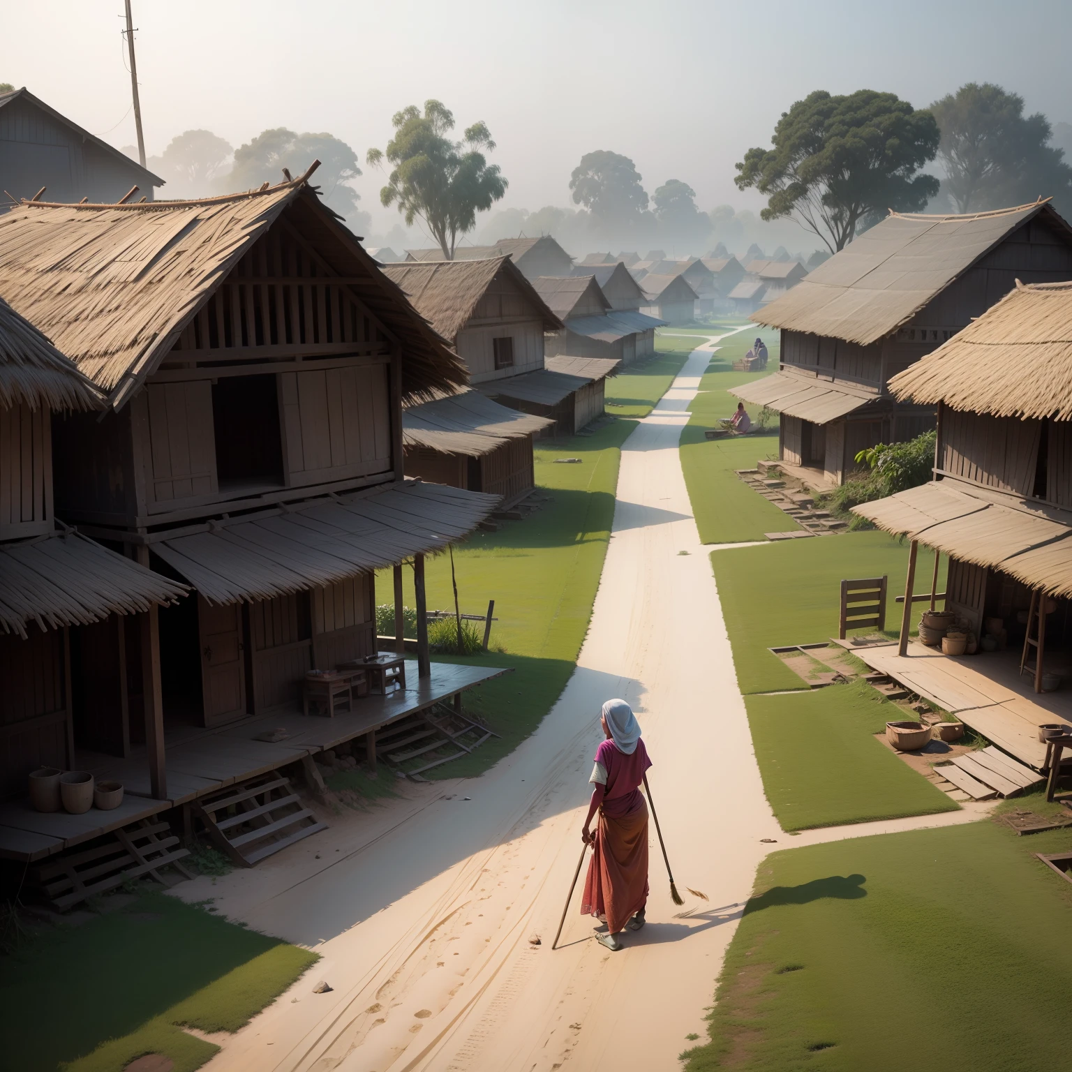Old Bangladesh Village,ladies are working outside,realistic,8K quality