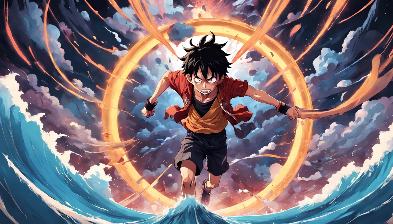 a poster of luffy from onepiece, ultra realistic details, arcane art style, inspired by NEVERCREW, hypervivid intense mcbess, inspired by Tim Biskup, digital illustration, by Justin Gerard,