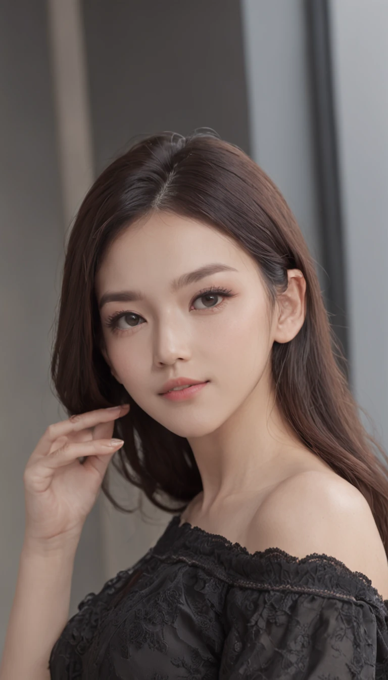 Best qualtiy,master-piece,超High resolution,(real light),(lifelike:1.4),photogr RAW,1girll,(full body image,Inside the room,Sit in a chair,Cross-legged),The face looks great.,slim,majestic,Small Fresh,(White collared shirt,Black miniskirt),Smile,Long black hair,Beautiful Hair Jewelry,Beautiful girl,Detailed scenes, exquisite digital illustration, detaild,ultra-detail, cinematic quality, (Beauty and Aesthetics,beautiful big breasts),Correct Hand,anatomy correct, ((from the bottom))、enchant、Yardai Construction、Helmet、Work clothes、