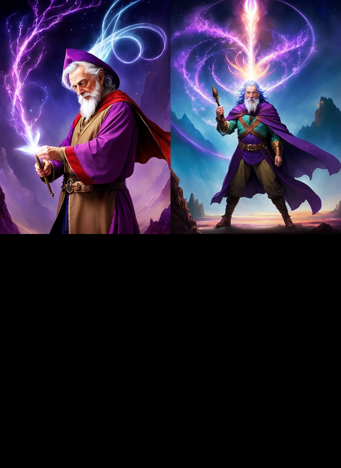 An aged wizard casting the spell Magic Missile, the spell featuring ...