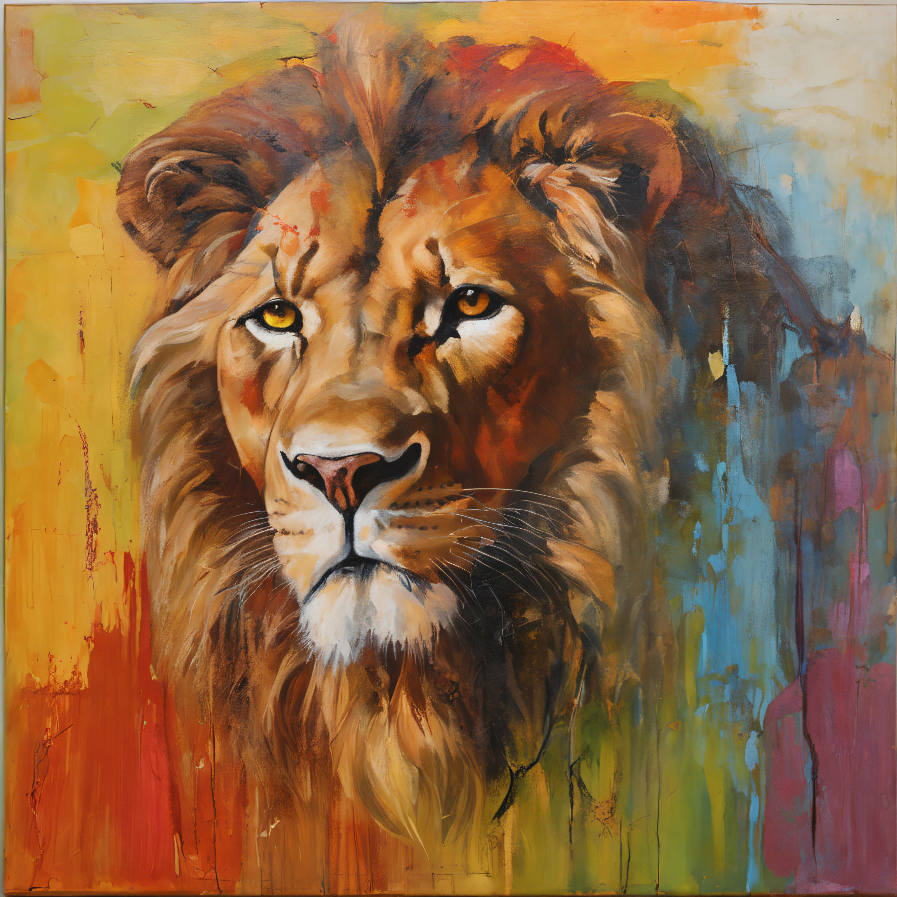 A lion with an imperial crown kneeling before Jesus, com maria ao lado de jesus