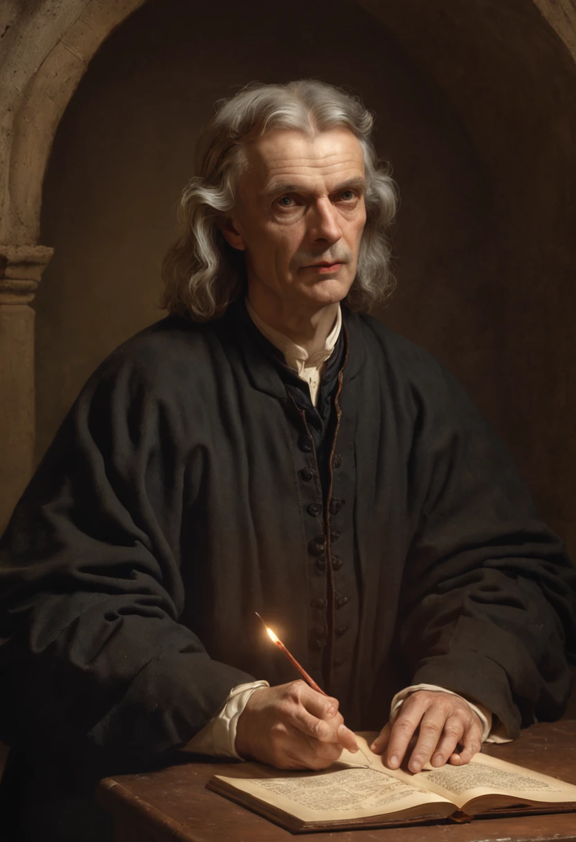 Illustration of Isaac Newton as a sorcerer, Louve o pecado, Louve o Sol, Culto, conspiracy, Hermetic, Geometria sagrada, mistic ambient, triangular circle, por Ridolfo Ghirlandaio, Raphael Sanzio, leonardo da vinci, Pedro Paulo Rubens, Jeremy Lipking, por Antonio J. Manzanedo, Alphonse Mucha, Sepulturas mais cheias, Bartolome Esteban Murillo, JC Leyendecker, Craig Mullins, Pedro Paulo Rubens Pintura detalhada, Sandro Botticelli, Greg Rutkowski, retrato renascentista, retrato realista renascentista, pintura digital renascentista, Historic works of art, em estilo renascentista, renaissance oil portrait, Retrato medieval, Style 1 6th century, oil watercolor painting, dramatic and photorealistic painting by Midjourney, CGSetividade, artstation hd | |, alto detalhe, renderizado, arte conceitual, artstation hd | |, Arte Oficial, trending in the artstation, 8k