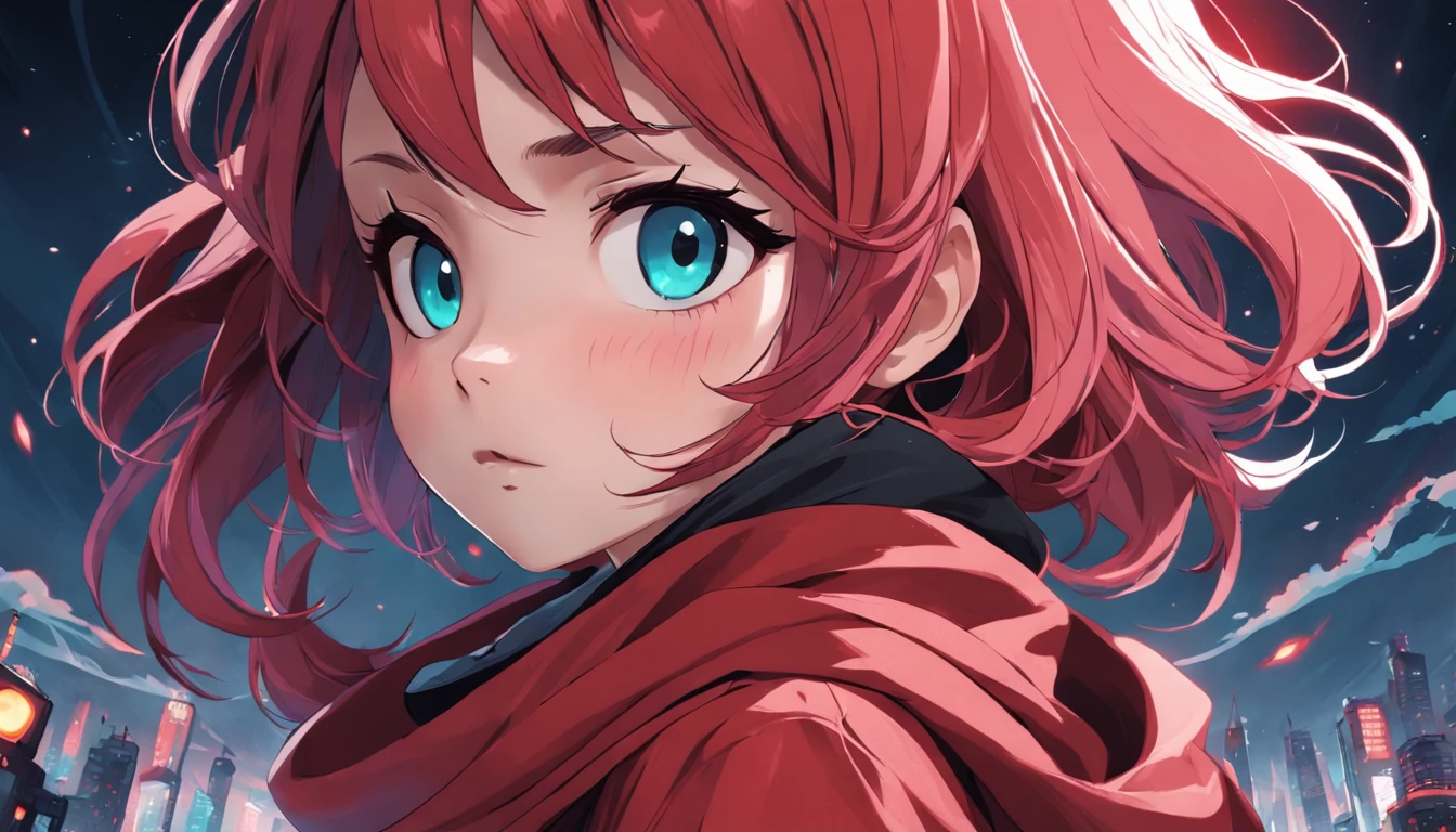 a poster of a cute girl with a red scarf, good hands, ultra realistic details, arcane art style, inspired by NEVERCREW, hypervivid intense mcbess, inspired by Tim Biskup, digital illustration, by Justin Gerard,