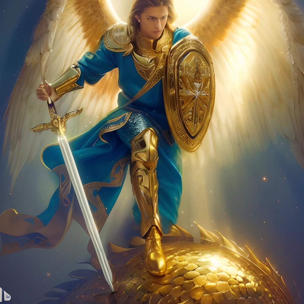 (((SAINT MICHAEL ARCHANGEL. 19 years old))) ((( Con una cara seria y piadosa. Con una mirada dulce y tierna))) (obra maestra, calidad superior, mejor calidad, arte oficial, beautiful and aesthetic: 1.2), (1girl), extremadamente detallado, (Arte fractal: 1.3), colorido, highest detailed, Cara perfecta, parte superior del cuerpo, HDR, (orando: 1.3), (golden lines of white coat: 1.2), galaxia, (rayas de luz), eye-catching visuals, (dynamic stripes, senderos luminosos: 1.2), colores vibrantes,