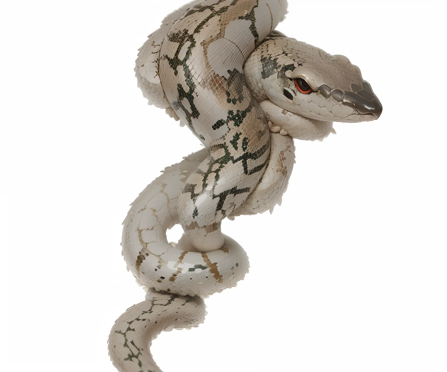 There is a snake clinging to a pomegranate tree in the background、There are pomegranate leaves、There is a snake aiming for pomegranate fruit
