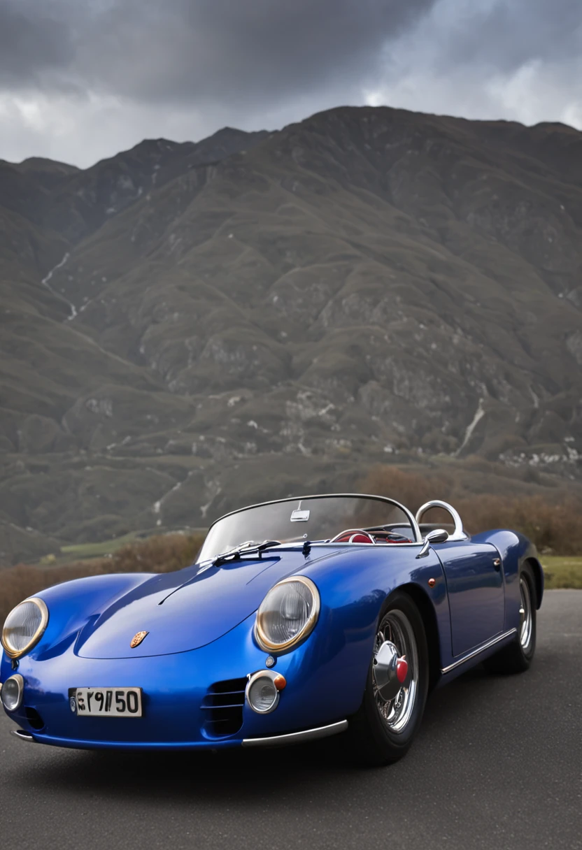 Porsche 550 Spyder  in night flash by BLUE neons realistic