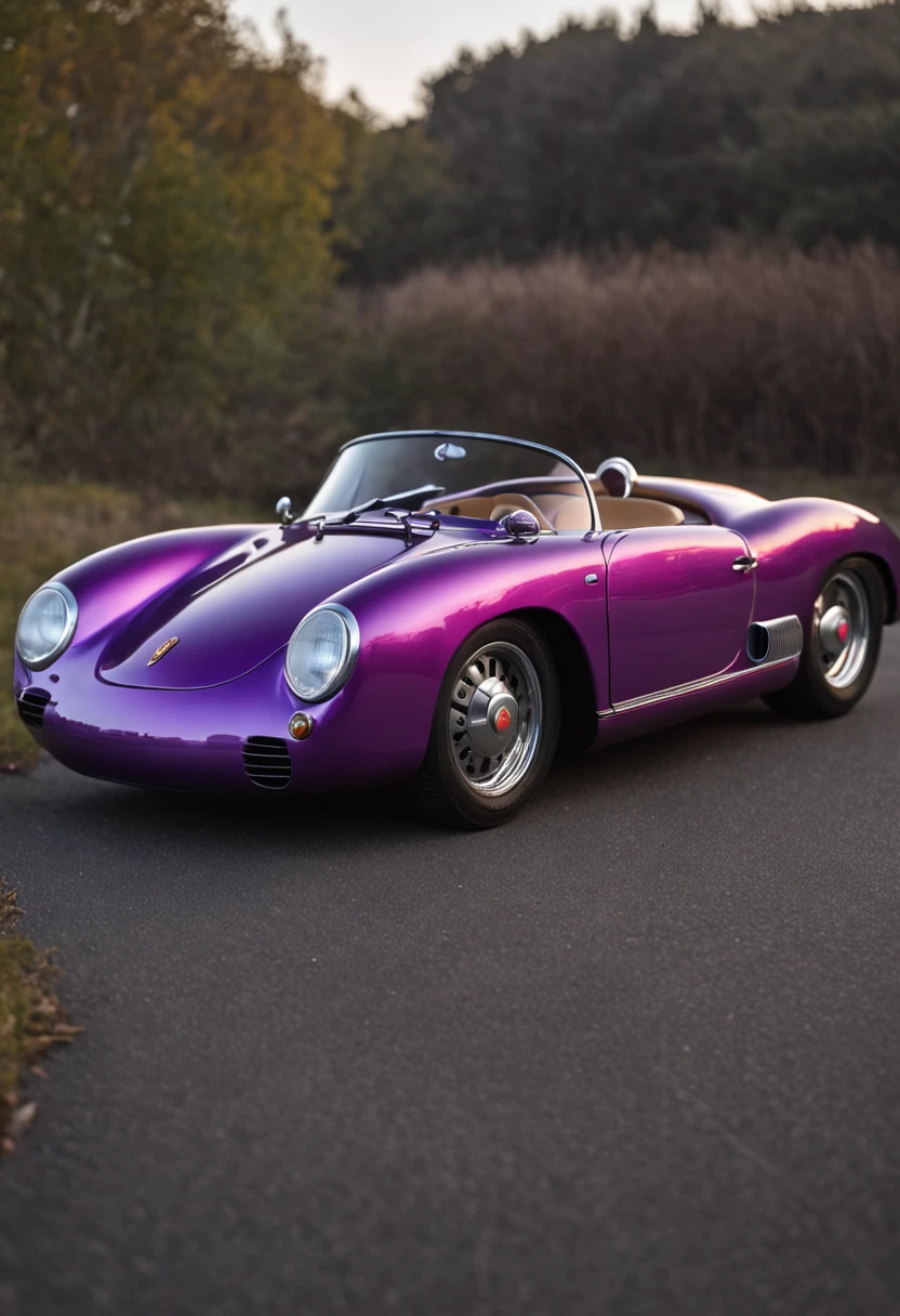 Porsche 550 Spyder  in night flash by PURPLE neons realistic