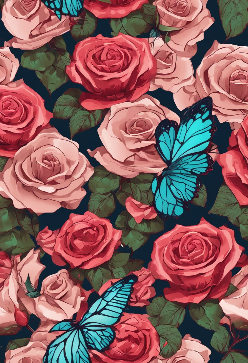 ((beautiful rose with delicate petals and colorful butterfly)|(lovely rose adorned with vibrant butterfly))