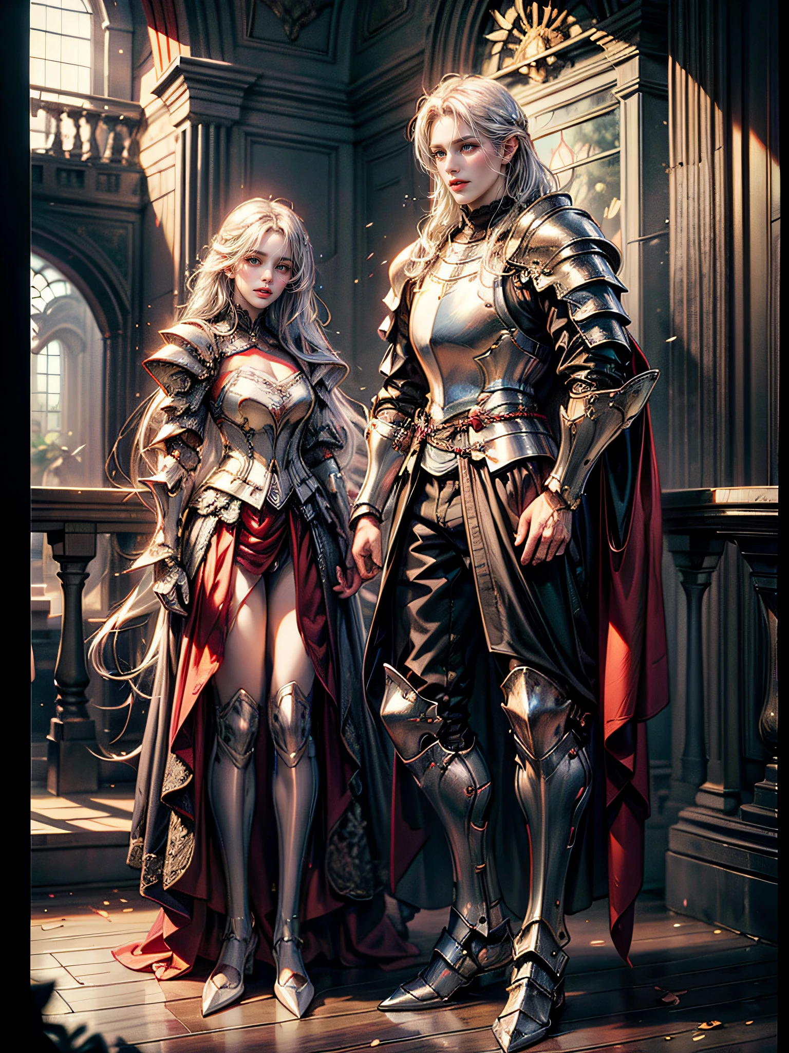 fantasy, a elf paladin girl riding large long mane lion. oil painting
