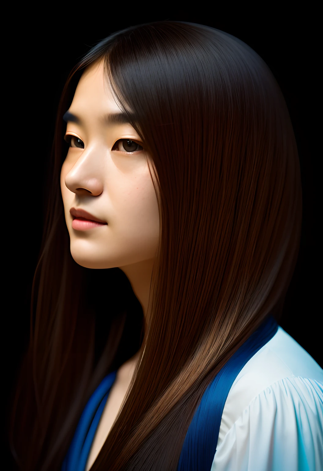 Surrealist female  portraits by David Hockney and Alphonse Mucha，Fantasyart，photographrealistic，动态照明，artstation，poster for，Volumetriclighting，Very detailed faces，4 k，Award-Awarded，，1girl，in the darkness nigth，deep shading，low tune，long whitr hair,whaite hair,
