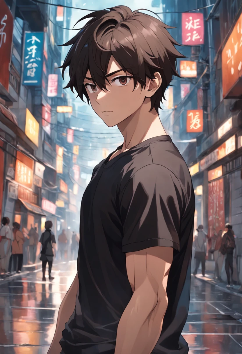 Ultra realista, Menino de 16 anos com pele castanha de canela, Athletic toned body straight hair,Serious male thoughtful observer tienviste black shirt tight to the body, fundo branco