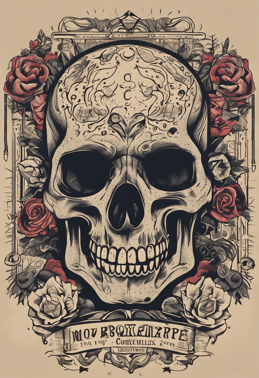 poster de tatuagem, vintange, dark art, skull, propaganda, banner, poster old