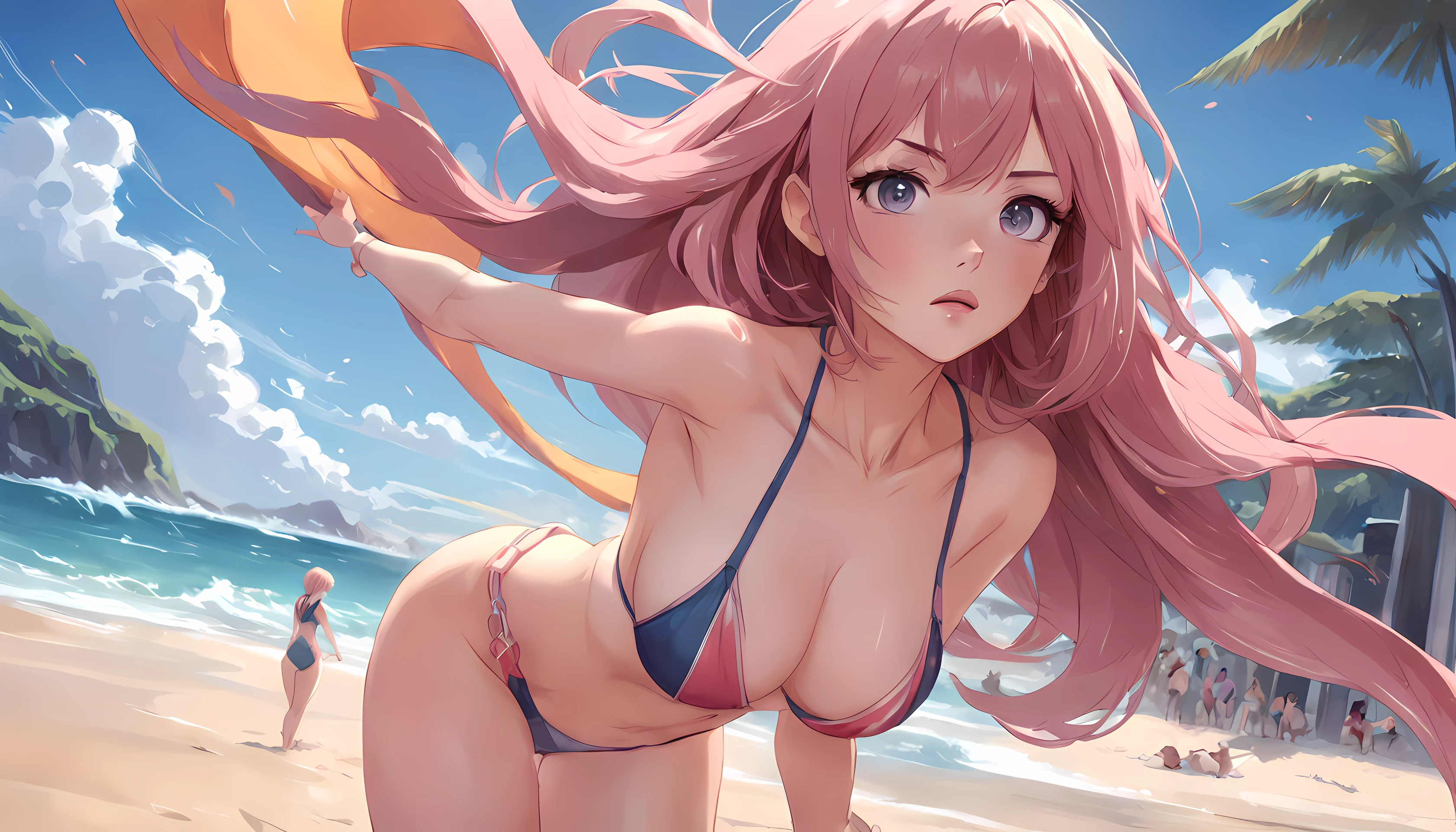 a cartoon picture of a woman in a bikini on the beach, Artgerm. anime illustration, Artgerm 4K, estilo Artgerm, estilo Artgerm, Artgerm em ArtStation Pixiv, Estilo Ivan Talavera e Artgerm, Artgerm. High detail, Artgerm extremamente detalhado, Modelo IG | Artgerm