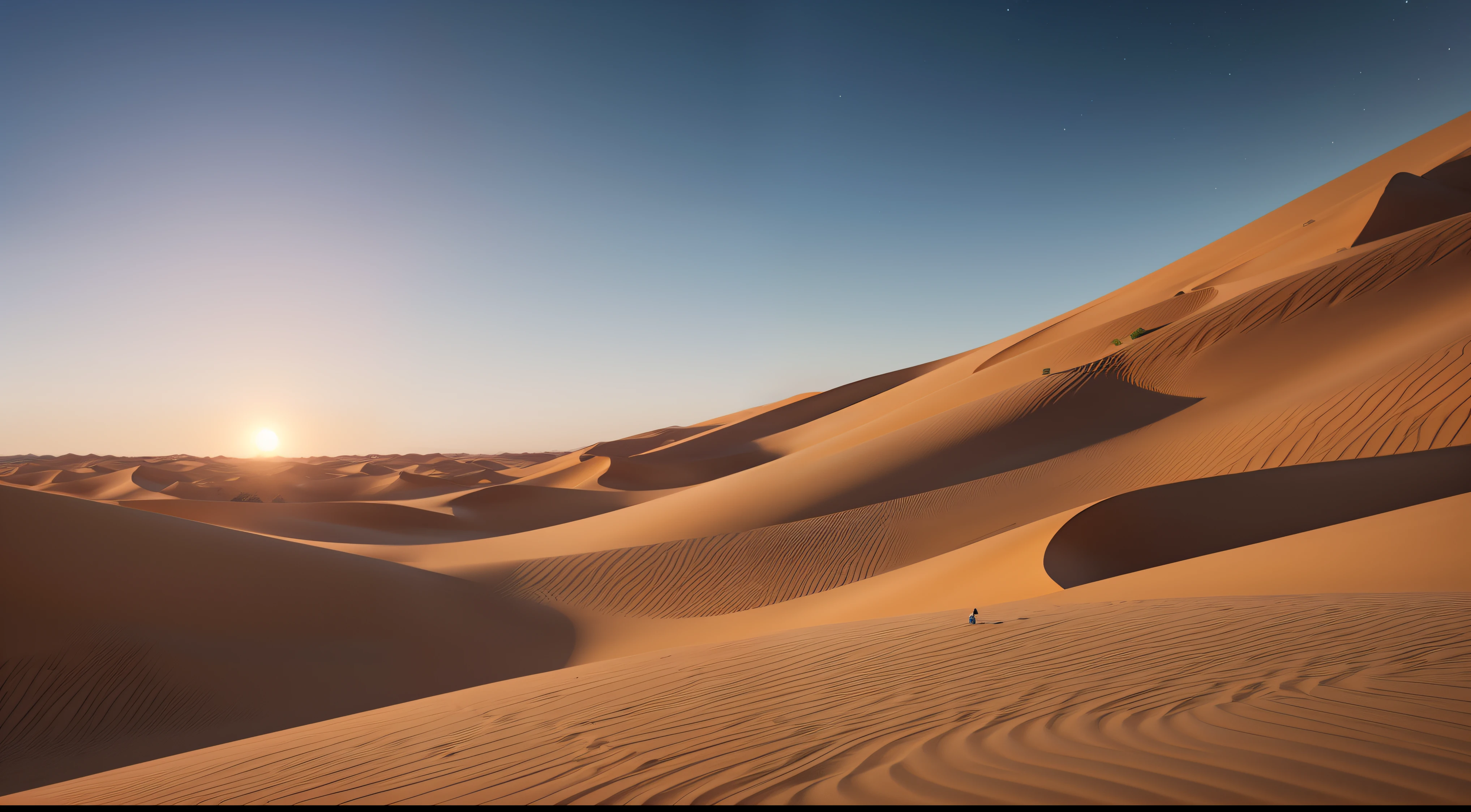 (Ocaso en el desierto, dunas interminables, luces y sombras) ,vista desde un punto alto, se ve un panorama amplio, brillo nocturno, vista lejana, realista, Warm and enveloping light, rico, Colores realistas, hermoso, Expansive photography, , Positive film, estilo naturalista, High Definition Filming,obra maestra, experta, Incredibly detailed, compositing, encuadre, centrada, simetry, pintada, intrincada, volumetric illumination, hermosa, rica obra maestra , foco nítido, ultra detallado, Super renderizado en octanaje renderizado, Renderizado en Cinema 4D, Renderizado en Cinema4D, creado en octane render, Render de octanaje colorido, renderizado en renderizado de octano, global ilumination. VFX, Renderizado en octanaje renderizado 32K, Renderizado en Cinema 4 D Octane, Incredible octane, Oct realista