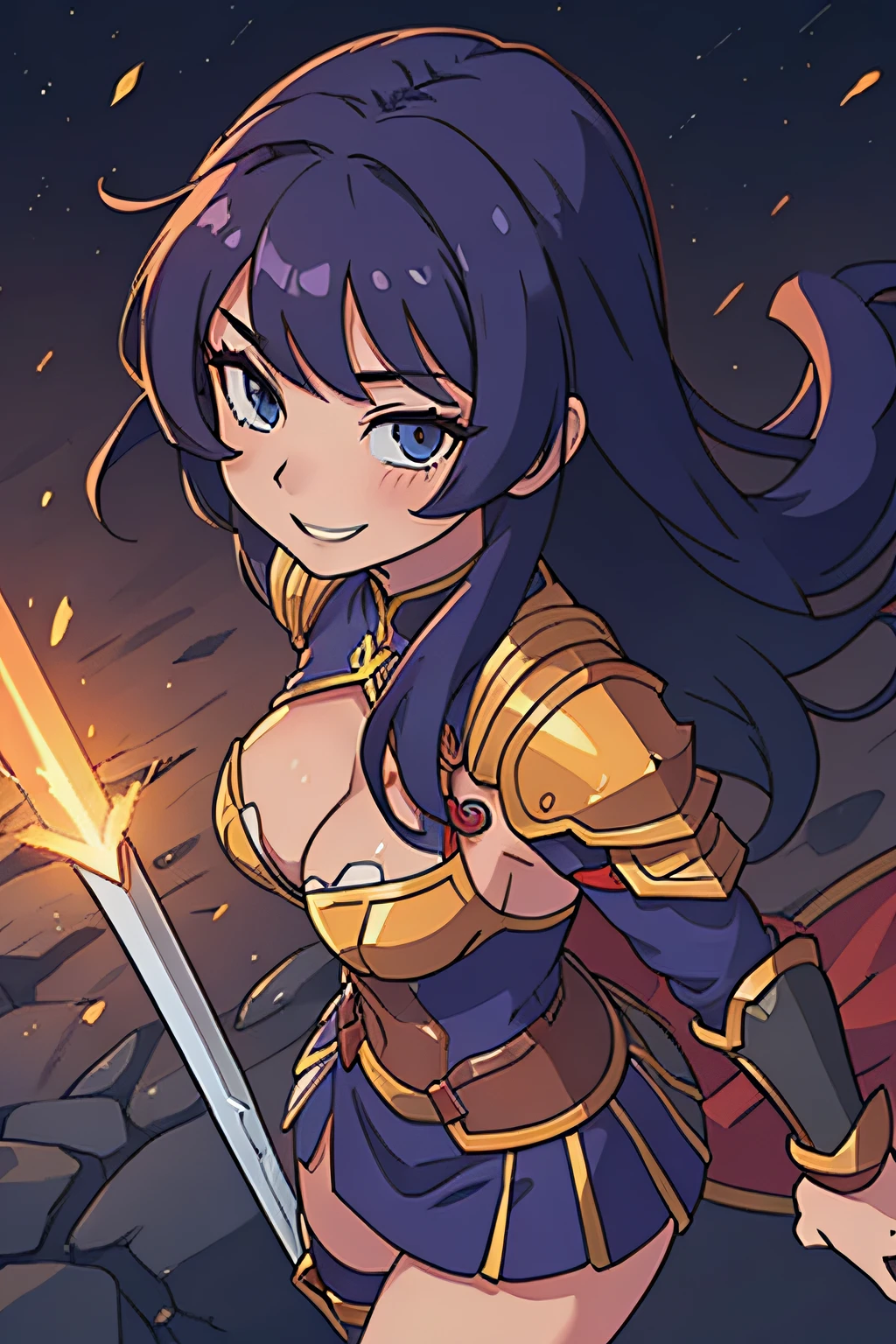 sexy hot anime character with a hot face and a nice smile sian warriow with a sword with sexy armour
