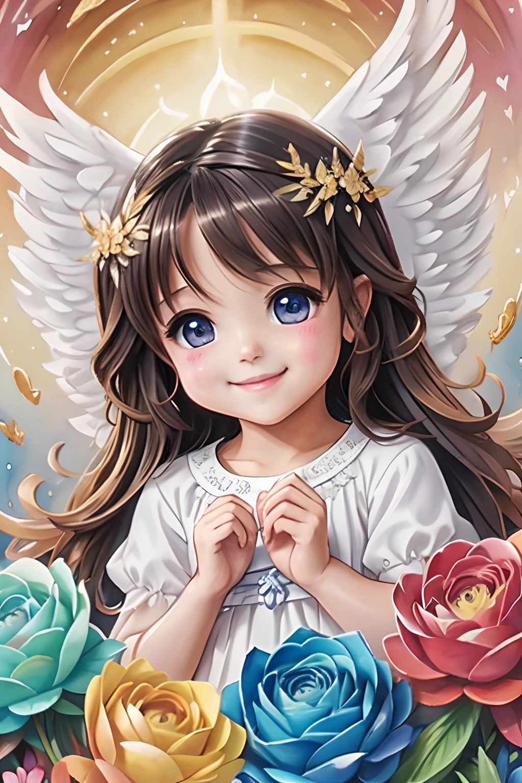 Blessings of the Angels､fundo brilhante、Heart Mark、ternura､um sorriso、gentil､Baby angel、aquarela paiting