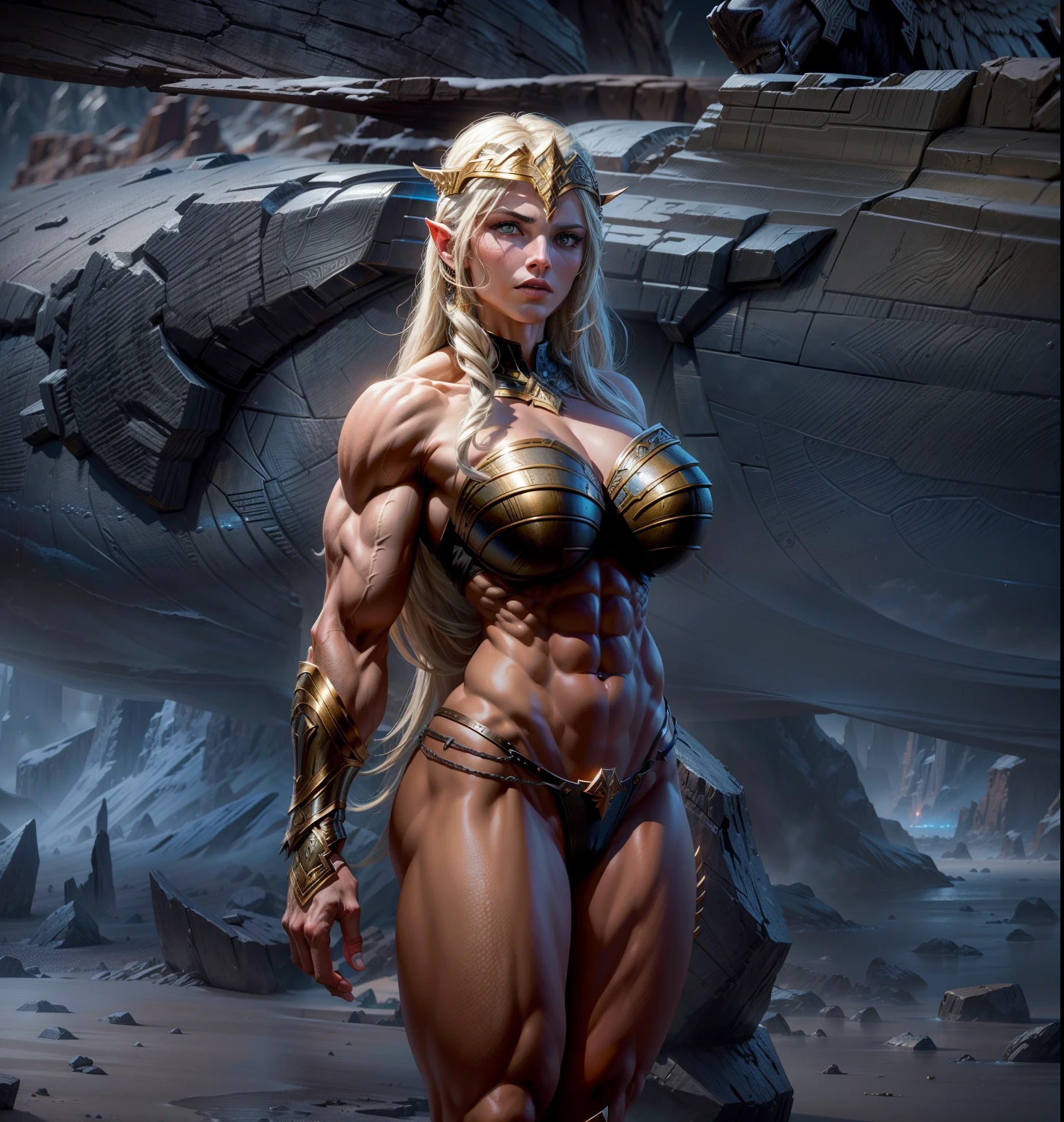 Asgard,valkyrie,Senhora Cavaleiro,Anatomia correta,epic fantasy digital art,tmasterpiece,8k,high-definition resolution,desenho detalhado,Qulidade Superior,, Epic composition, muscular abdomen