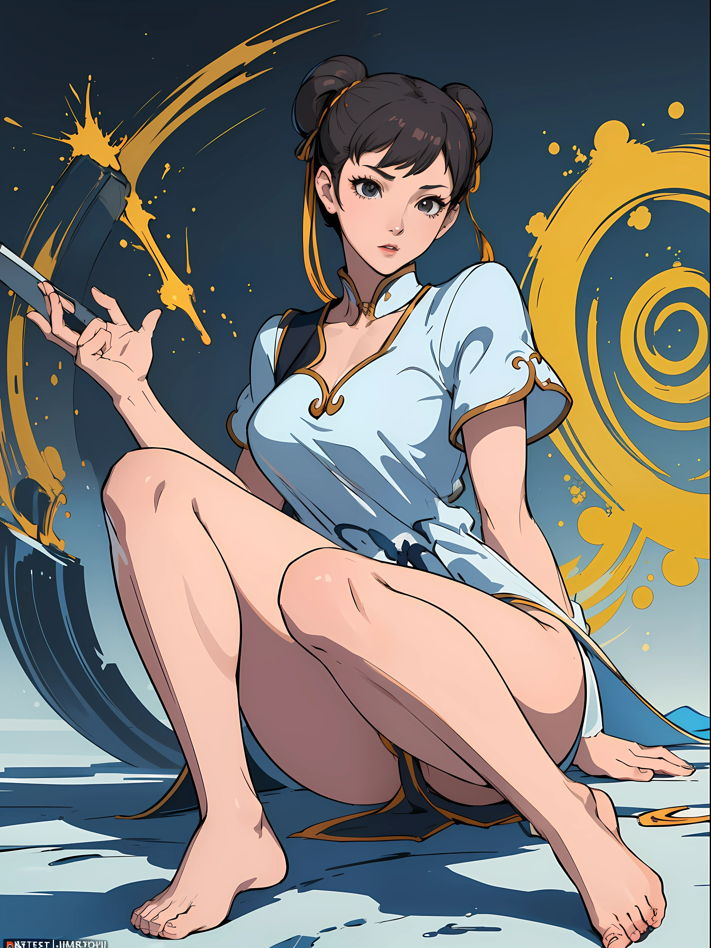 (masterpiece, top quality, best quality, official art, beautiful and aesthetic:1.2), (1girl:1.4), extreme detailed, chun li, sexy, full body, sexy pose, almost nude