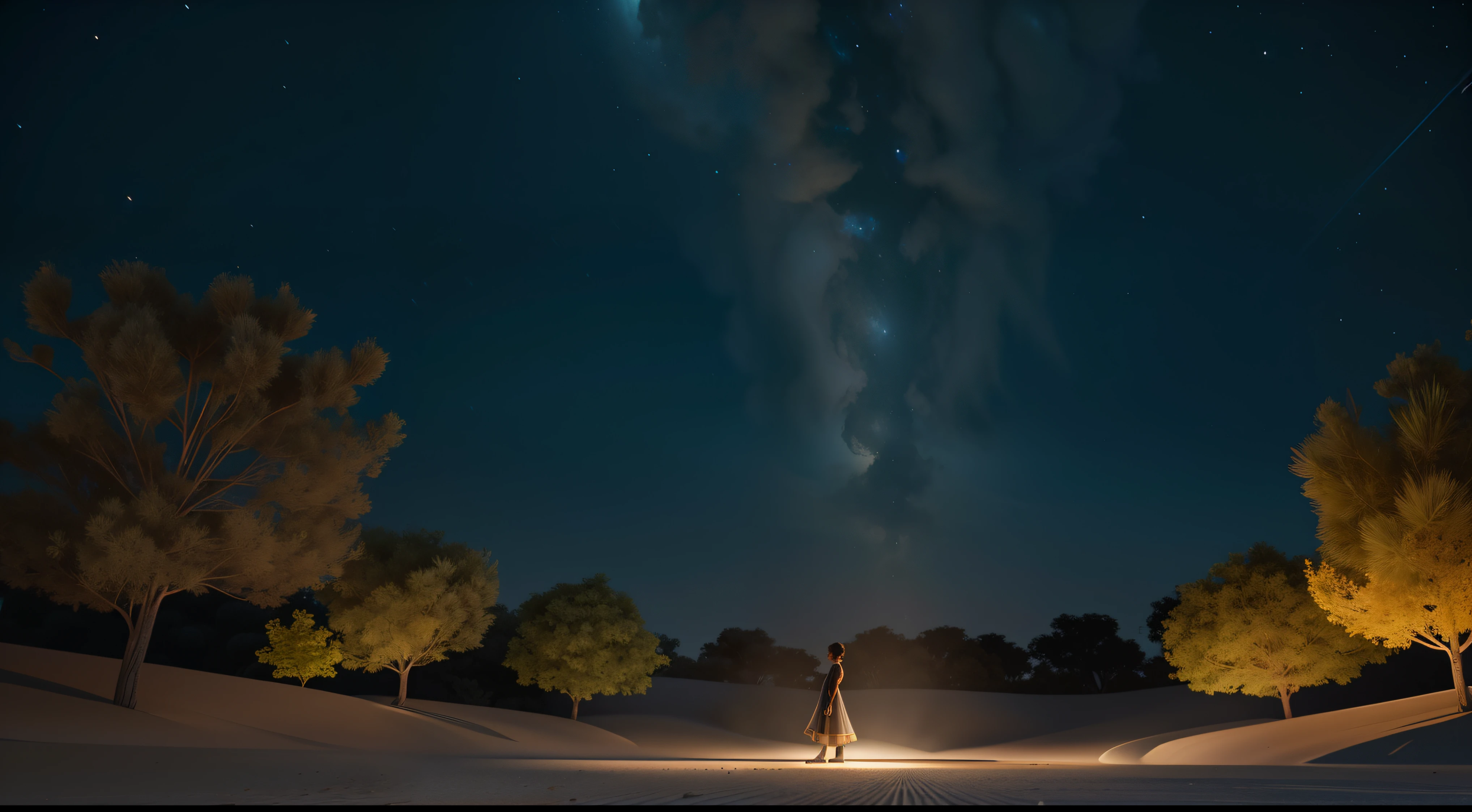 (En la noche oscura, cae un rayo en el desierto, iluminando las dunas interminables, contraste entre luces y sombras) ,vista desde un punto alto, se ve un panorama amplio, brillo nocturno, vista lejana, realista, Warm and enveloping light, rico, Colores realistas, hermoso, Expansive photography, , Positive film, estilo naturalista, High Definition Filming,obra maestra, experta, Incredibly detailed, compositing, encuadre, centrada, simetry, pintada, intrincada, volumetric illumination, hermosa, rica obra maestra , foco nítido, ultra detallado, Super renderizado en octanaje renderizado, Renderizado en Cinema 4D, Renderizado en Cinema4D, creado en octane render, Render de octanaje colorido, renderizado en renderizado de octano, global ilumination. VFX, Renderizado en octanaje renderizado 32K, Renderizado en Cinema 4 D Octane, Incredible octane, Oct realis