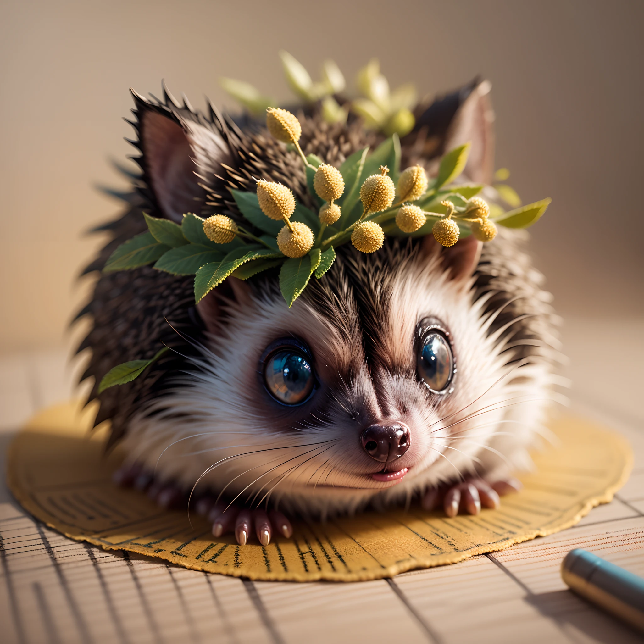 hedgehog kawaii chibi pins and needles has an apple ,unreal engine, hyperrealistic, beautiful, fantasy, ornate, close-up, cgscociety, intricate, 3D, 24K, --auto --s2