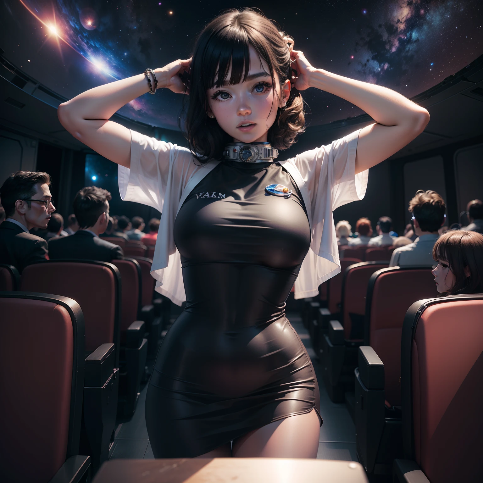 ((masterpiece)),(((Highest quality))),Comiket scenery、Big Sight、International Exhibition Hall、Thin thighs,Long legs,whole body:1.5,(:1.3),(もっと美しいsummerのラフな格好:1.3),(Wearing light casual clothes:1.2),Short Blonde:1.2、Idol Pose,summer、flowerpunk、Idol Group、Sparkle Effect、Light effect particles、Vivid gradients