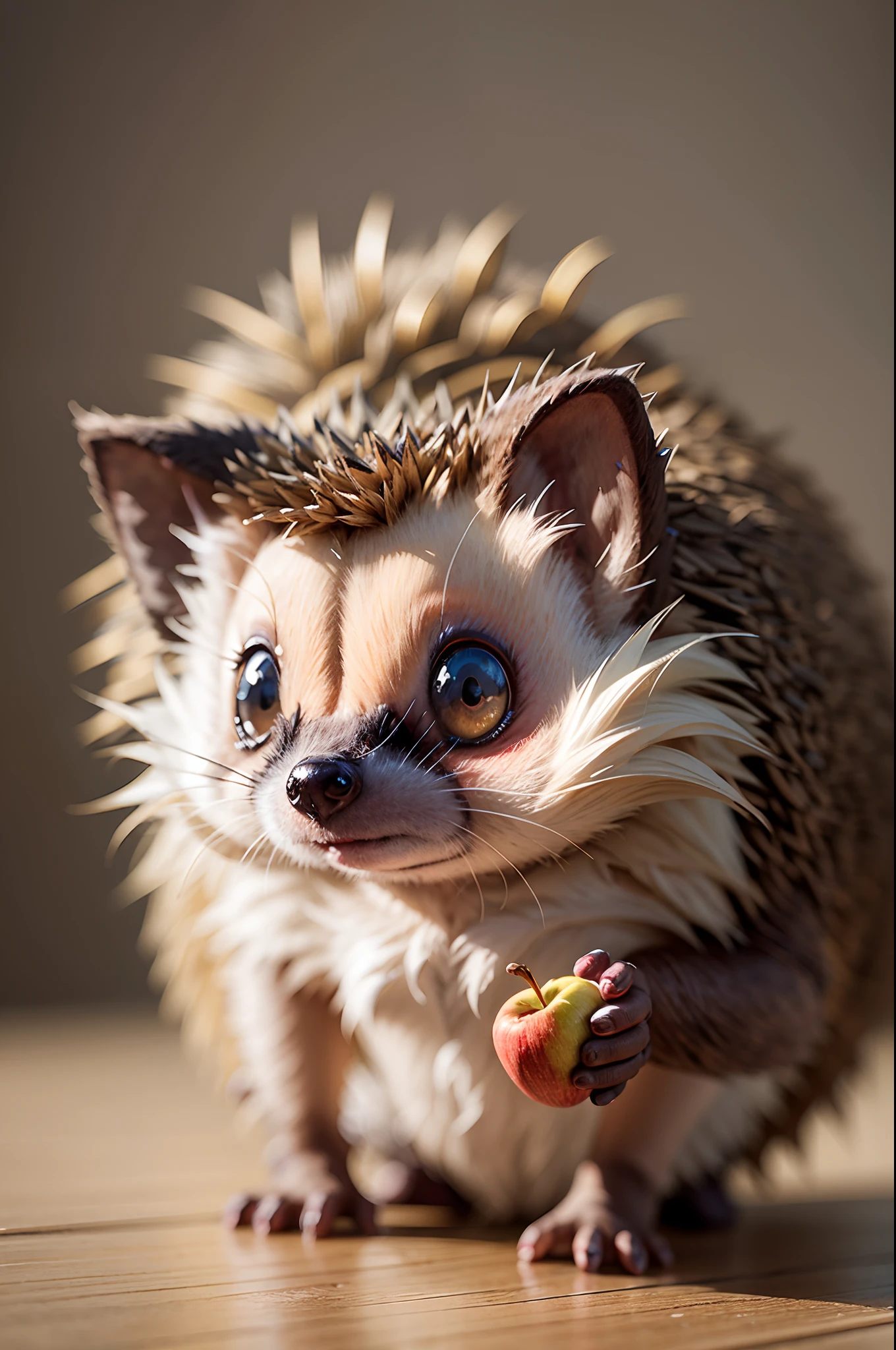 hedgehog kawaii chibi pins and needles has an apple ,unreal engine, hyperrealistic, beautiful, fantasy, ornate, close-up, cgscociety, intricate, 3D, 24K, --auto --s2