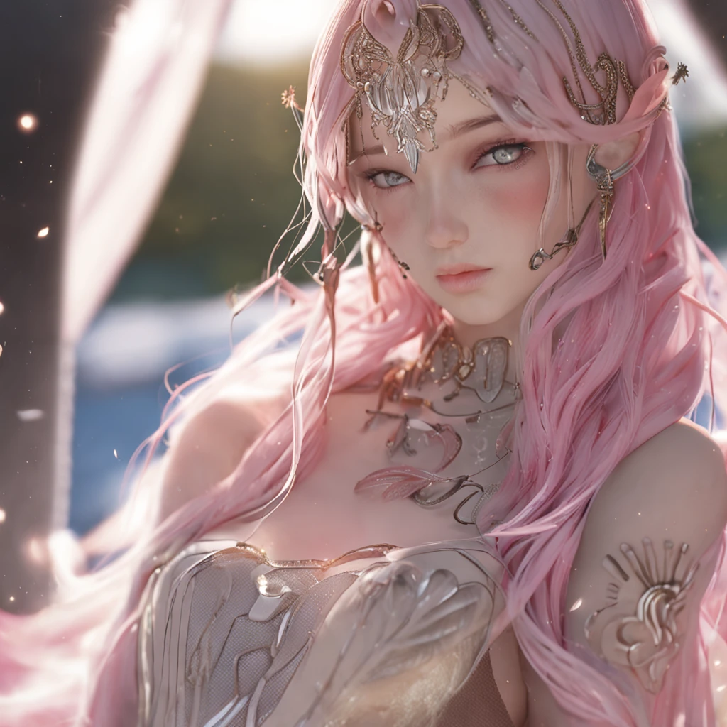 A pink-haired girl trapped in a bottle,Detailed depiction of the face,