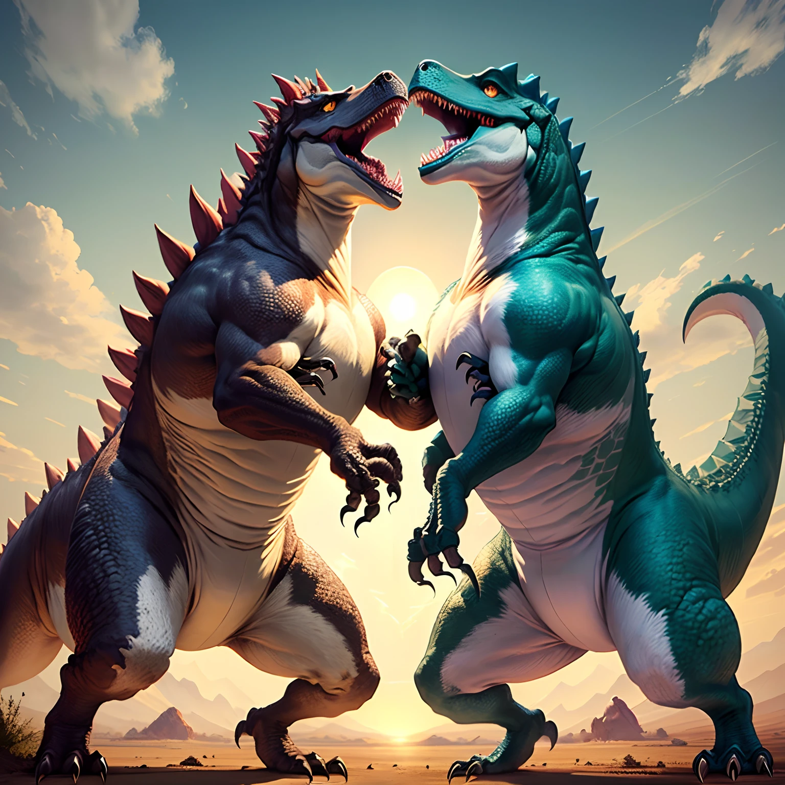 Dinosaurs fight wolves